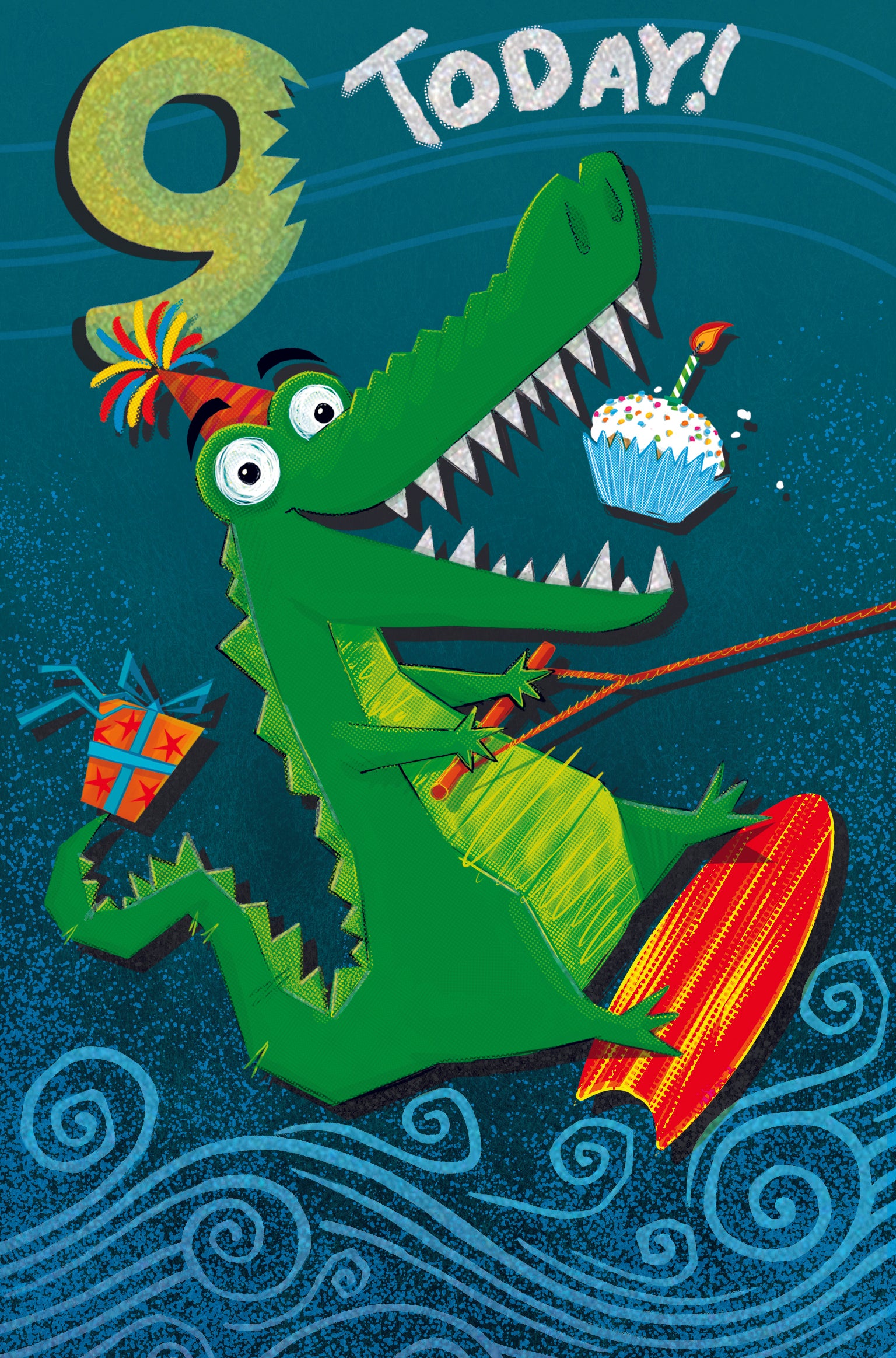 9th Birthday Boy Card Crocodile On Board