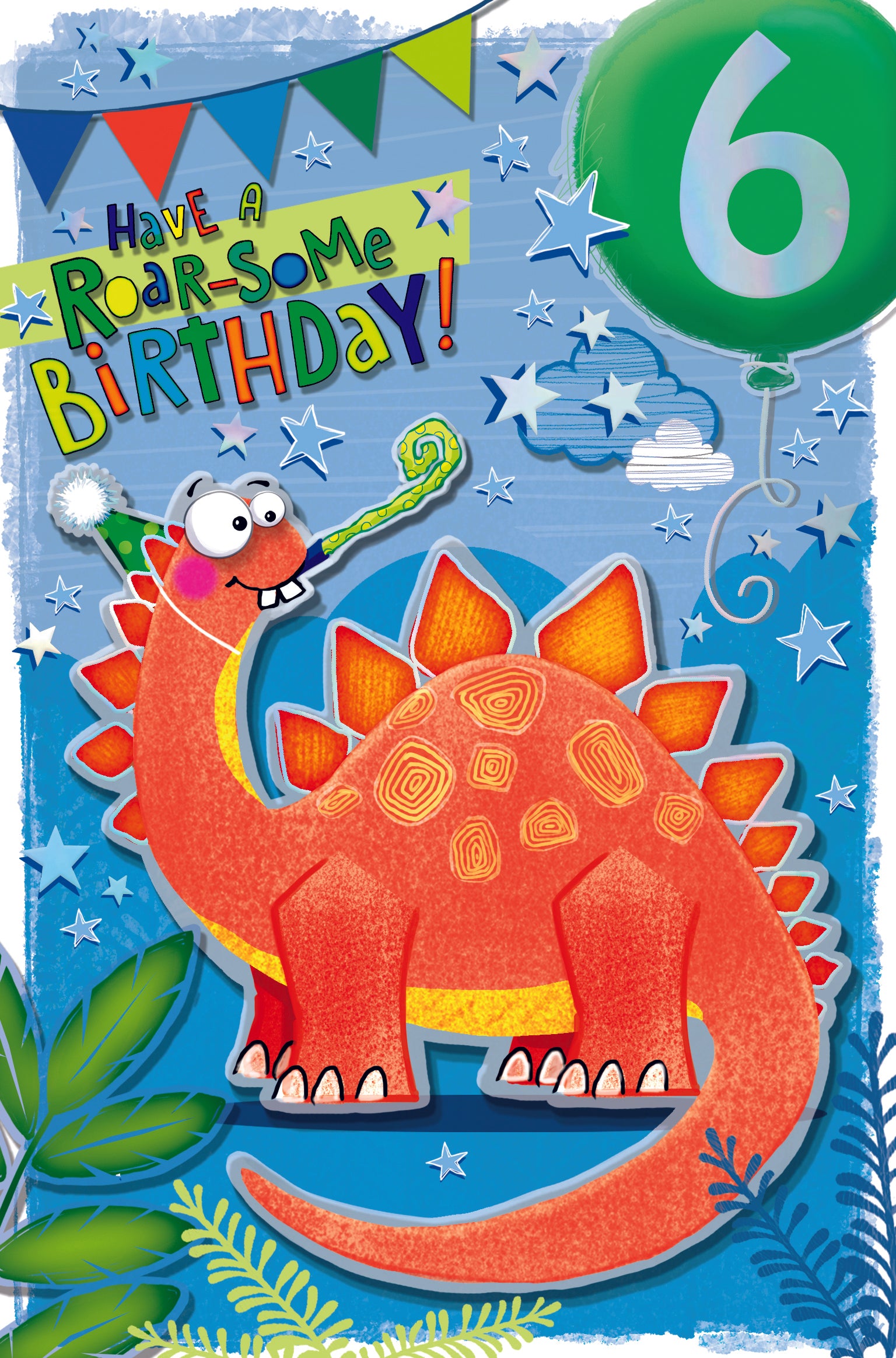 6th Birthday Boy Card - Orange Dino
