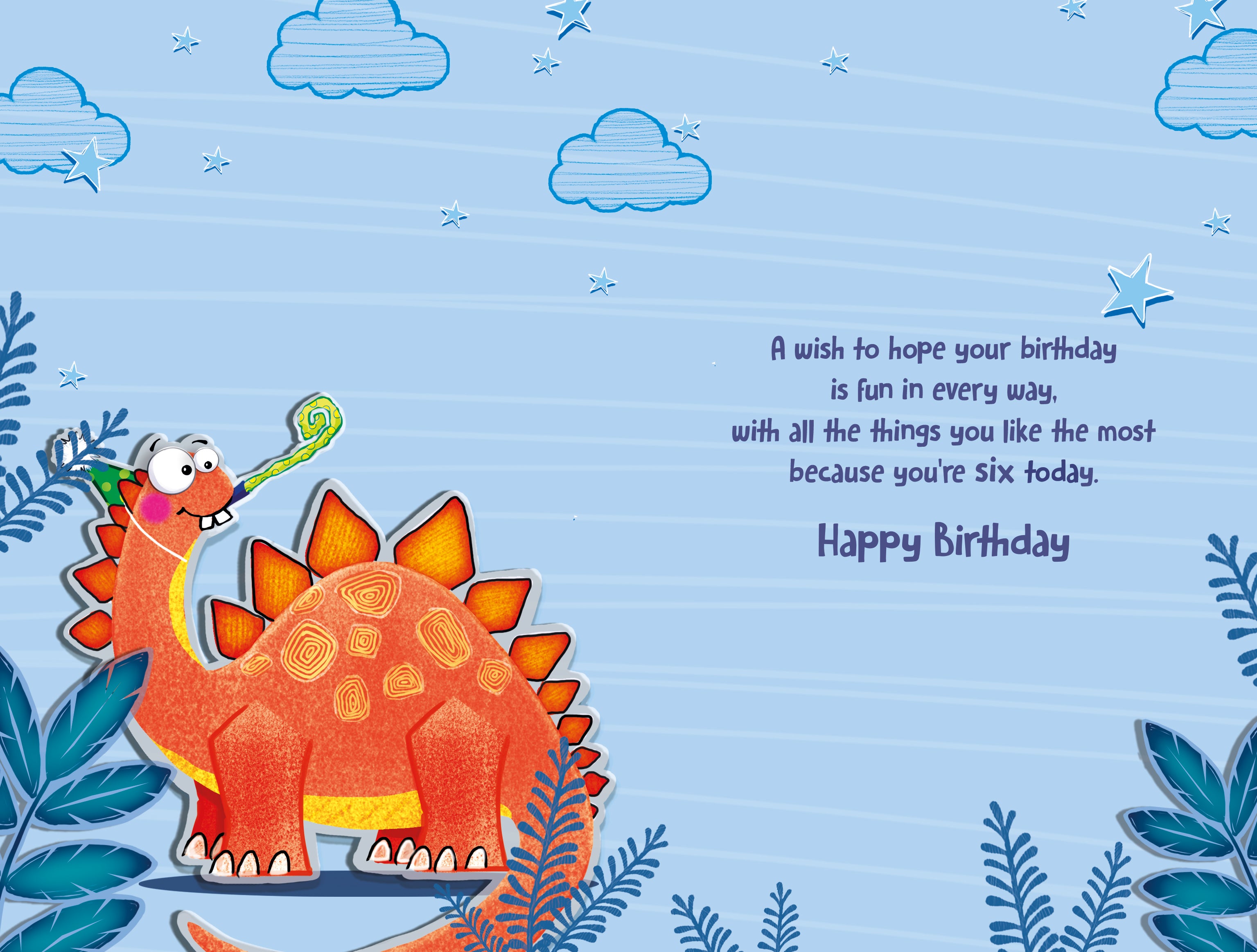 6th Birthday Boy Card - Orange Dino