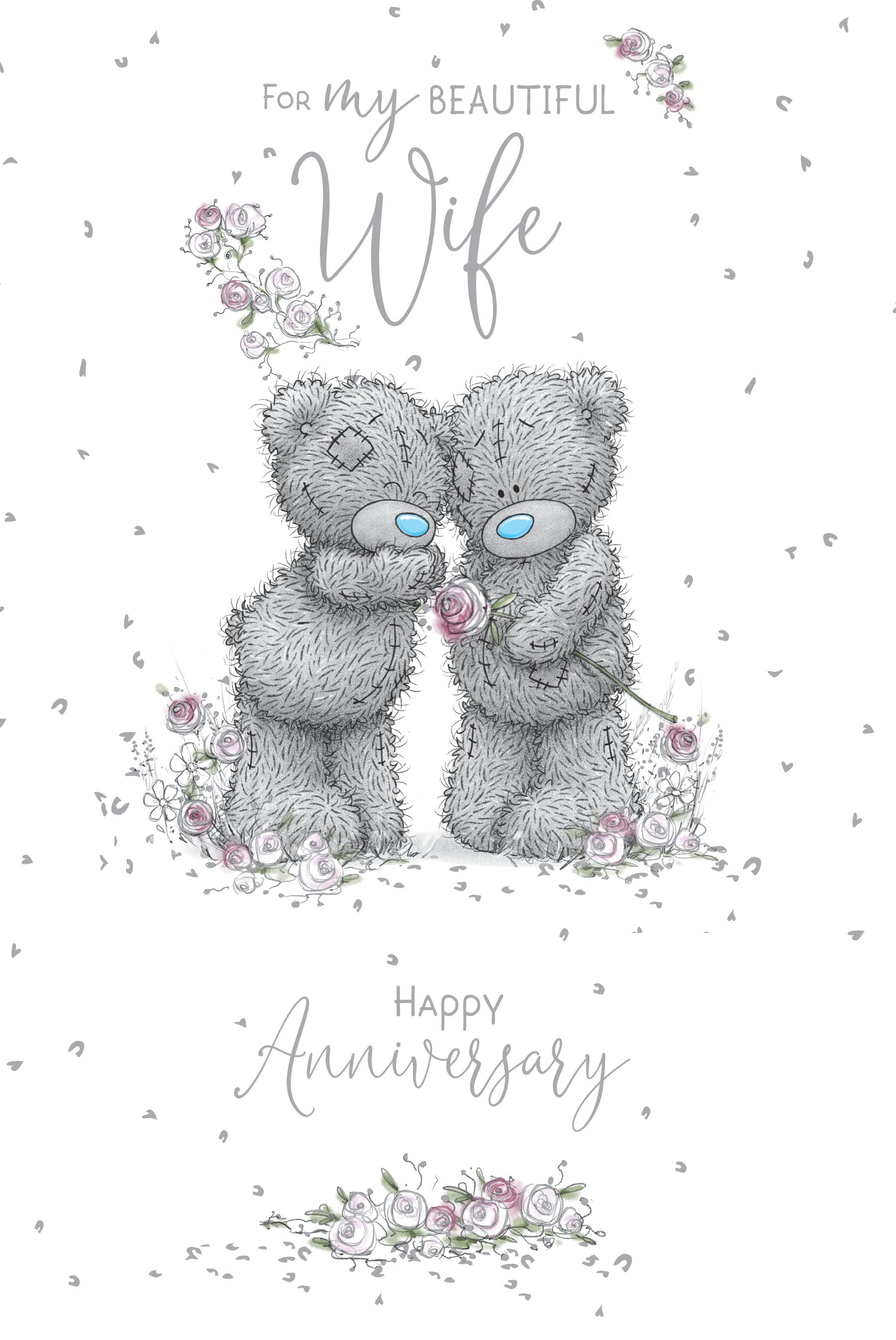 Wife Anniversary Card - Bears With Rose