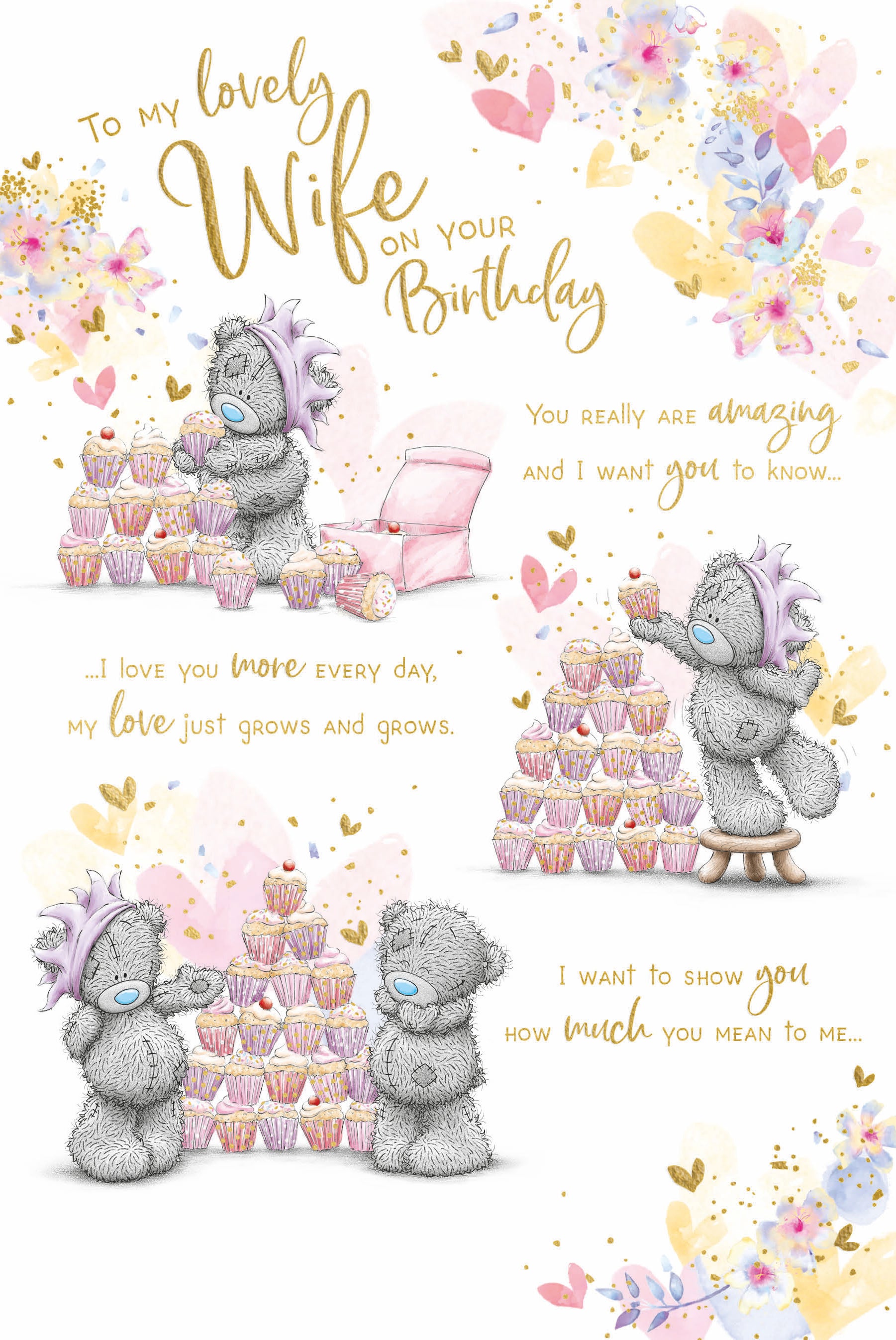 Wife Birthday Card - Bear With Cupcakes For Wife