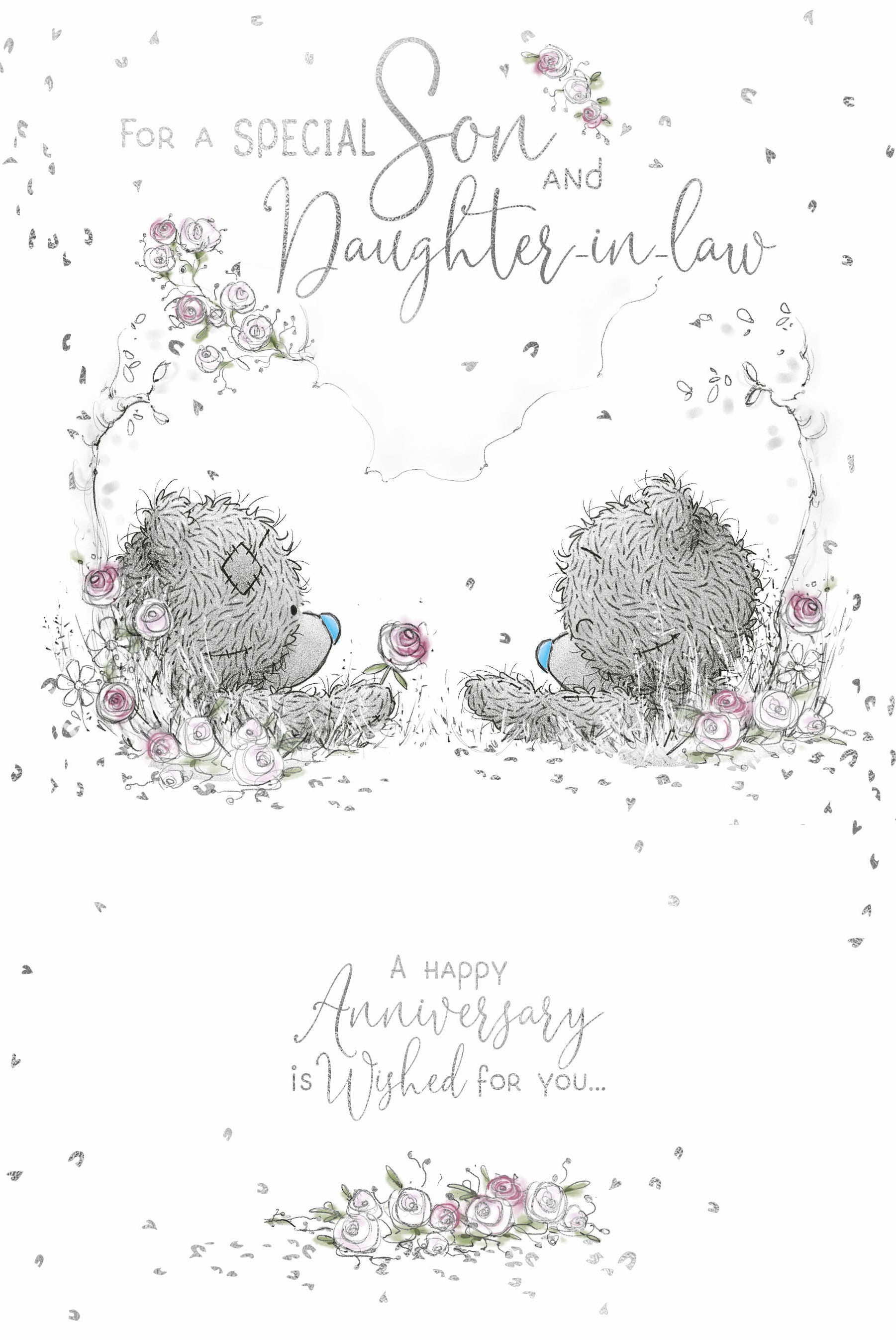 Son and Daughter-in-Law on Your Wedding Anniversary Card - Bears With Rose