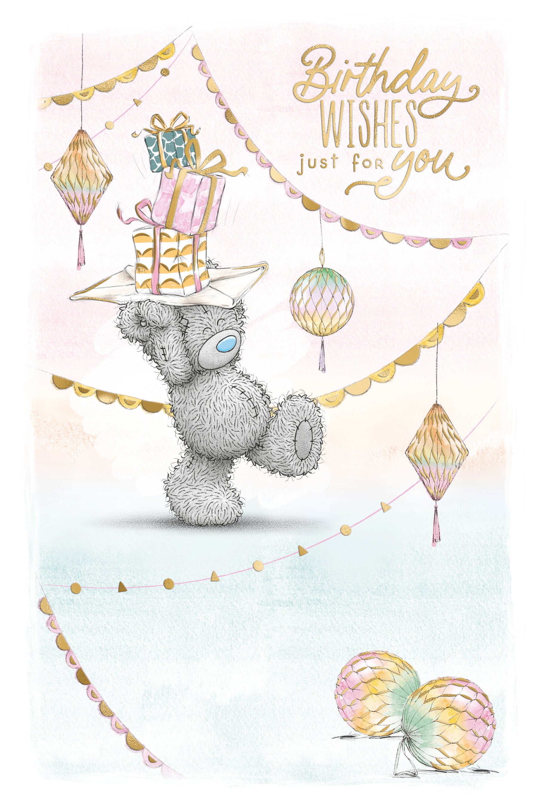 Open Birthday Bear Balancing Gifts Card