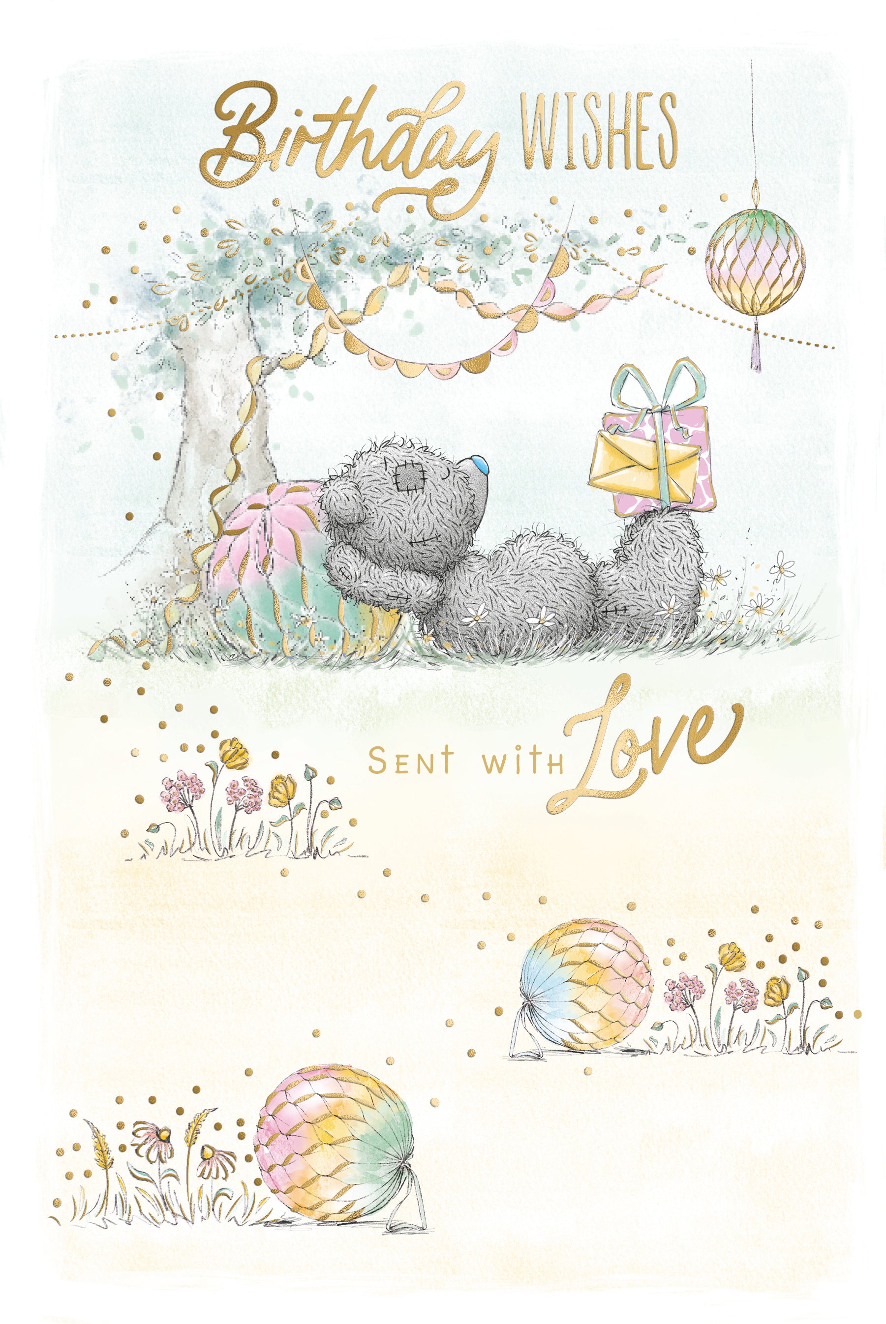 Open Birthday Bear Lying Under Tree Card