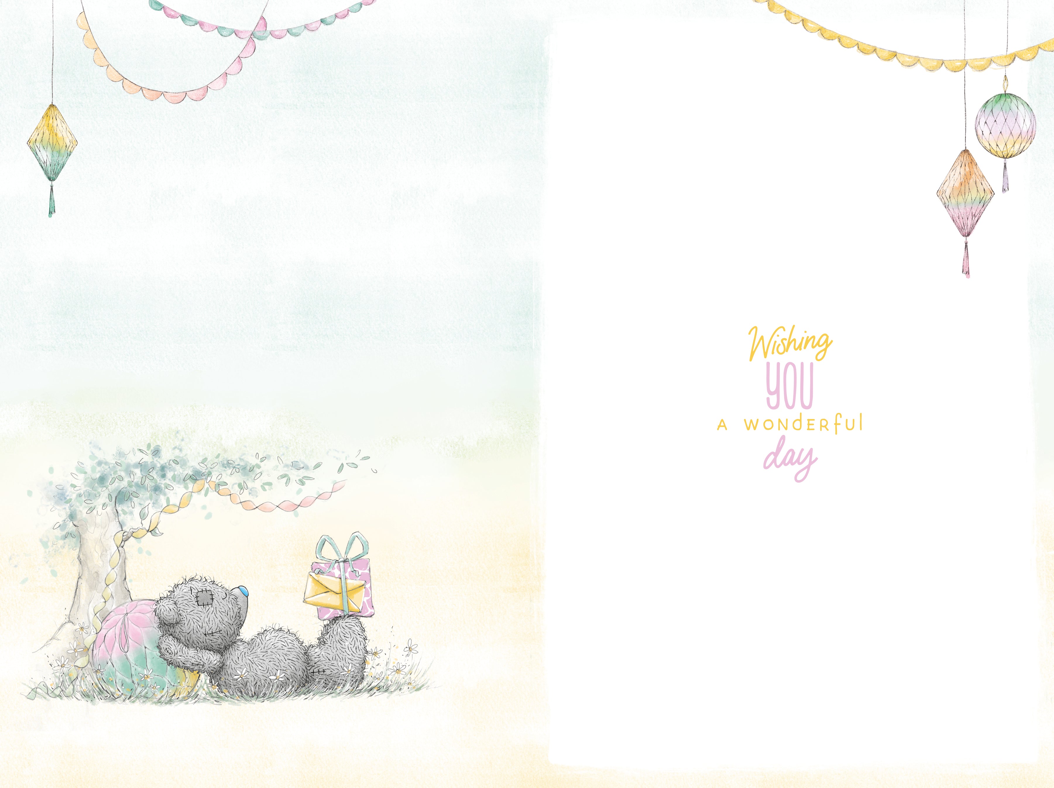 Open Birthday Bear Lying Under Tree Card