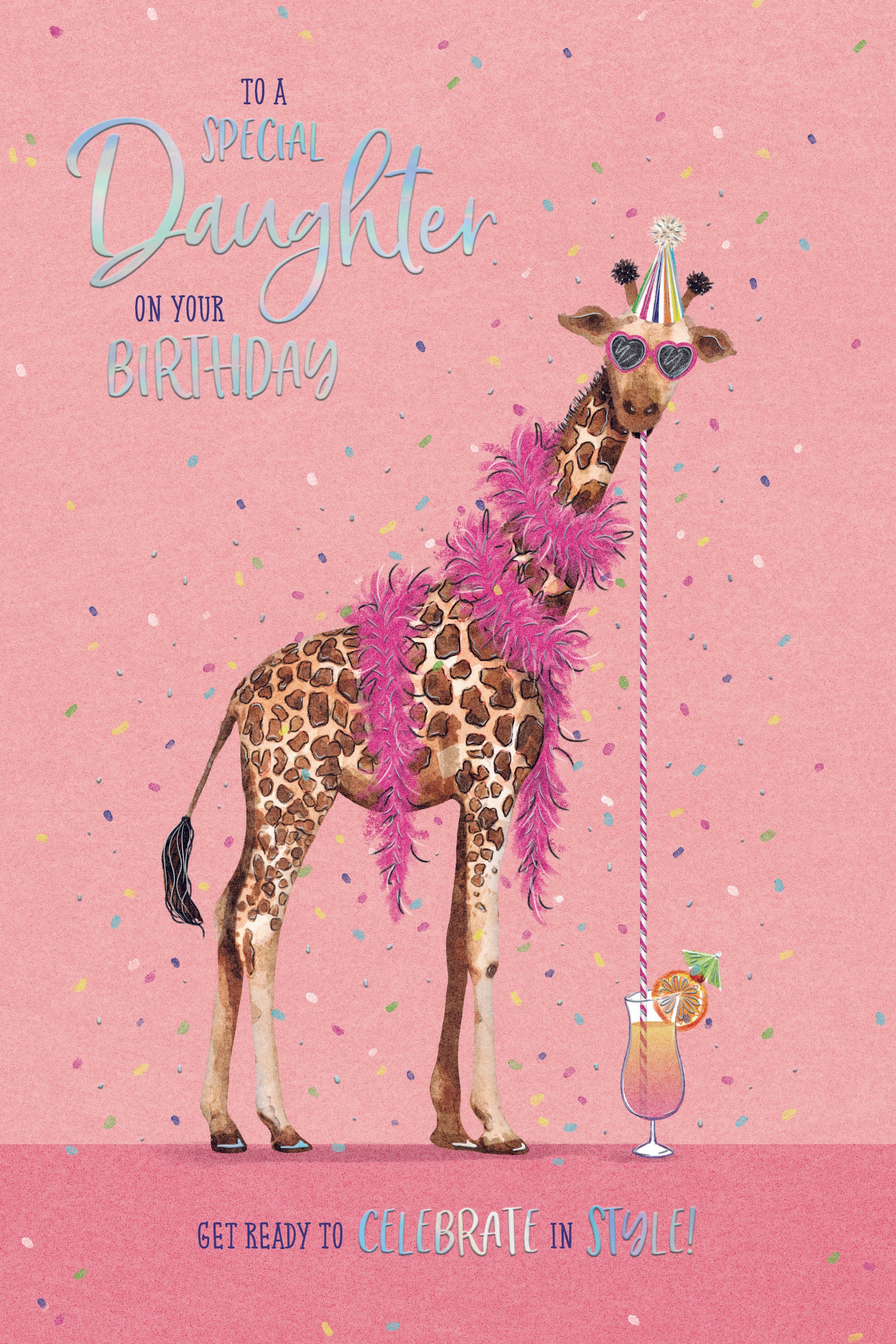 Daughter Birthday Card - Giraffe Drinking Cocktail