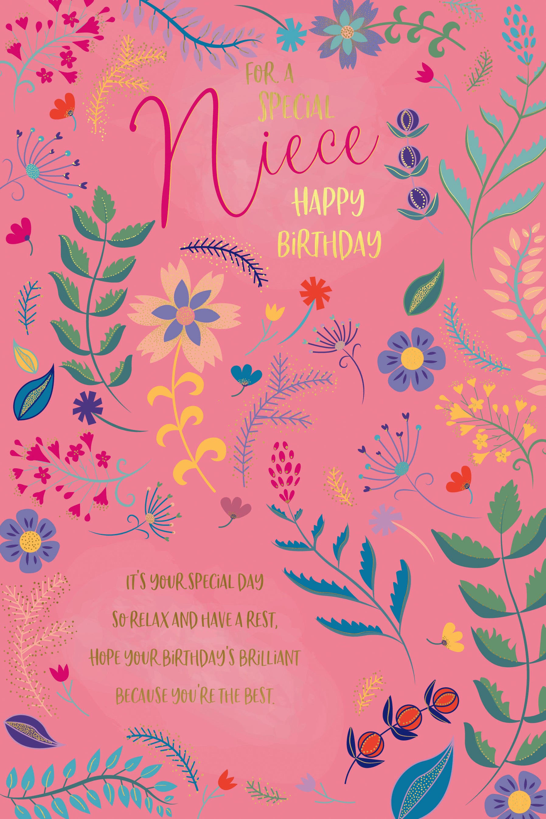 Niece Birthday Card - Florals And Leaves