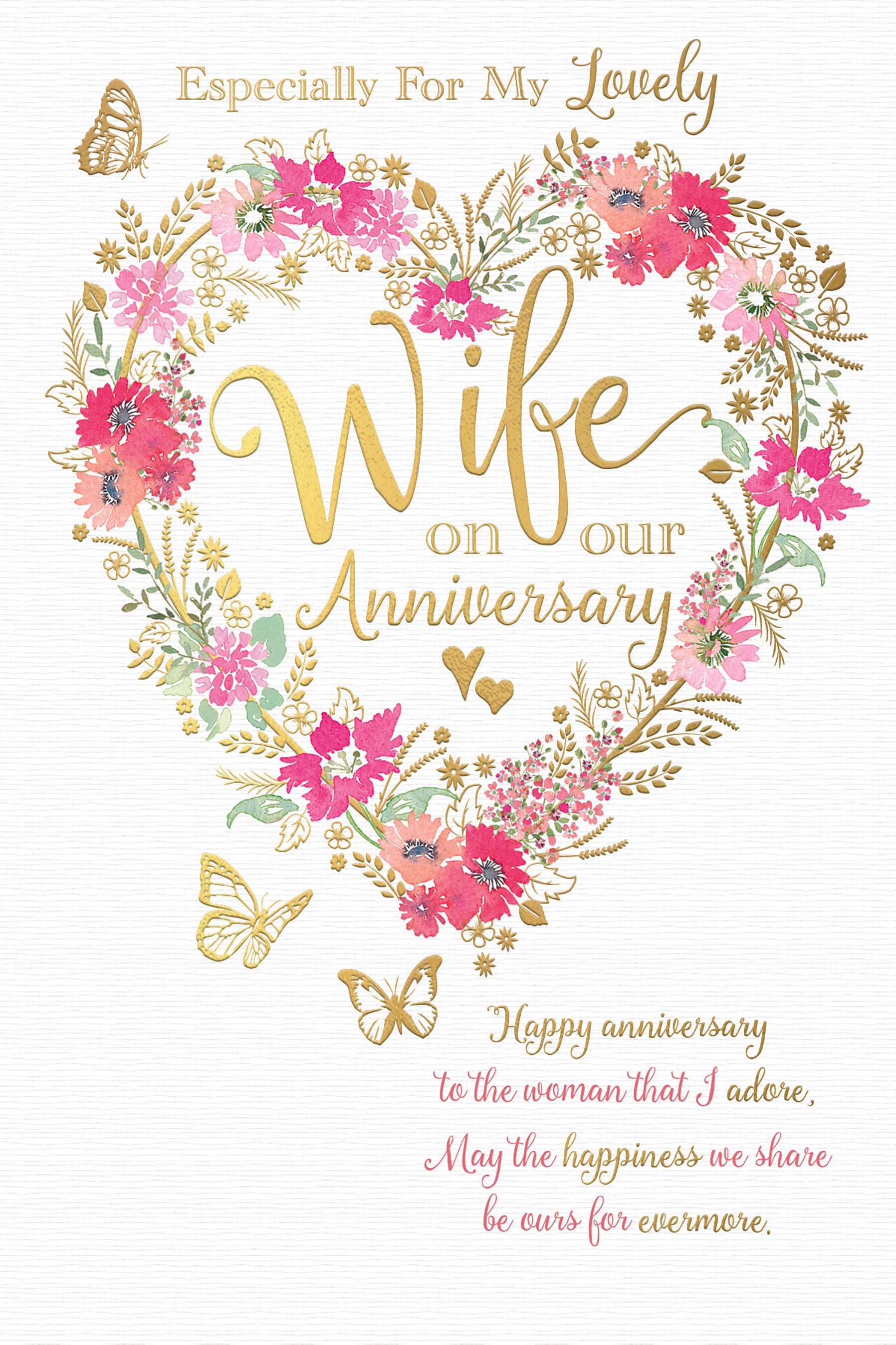 Wife Anniversary Card - Floral Heart