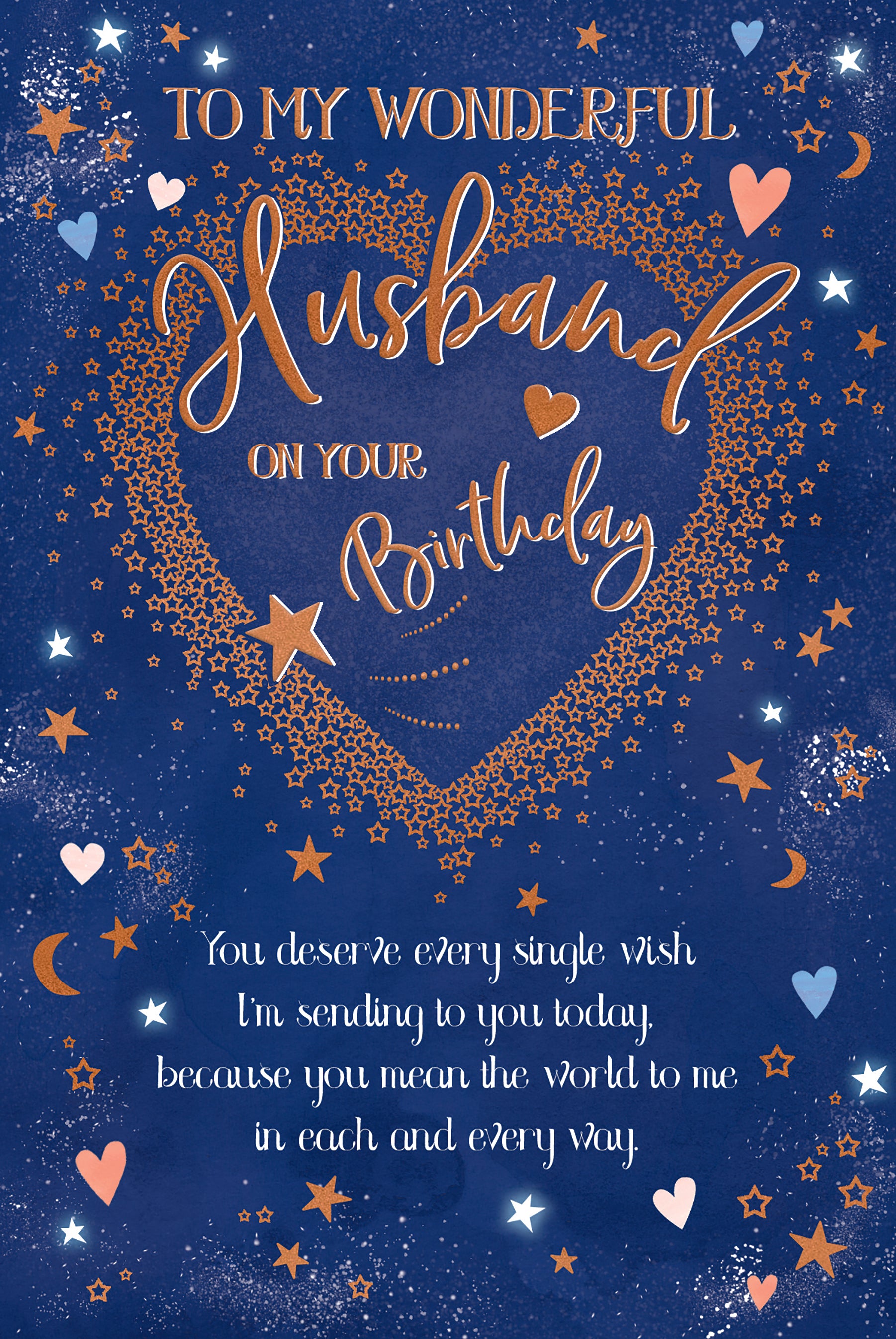 Husband Birthday Card - Blue and Gold Hearts