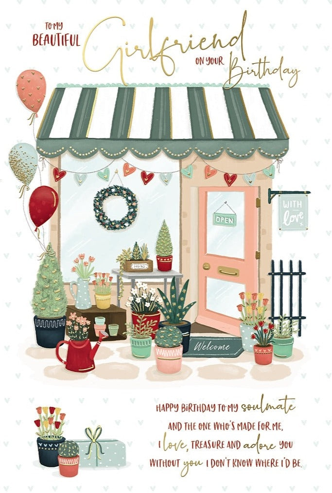 Girlfriend Birthday Card - Flower Shop