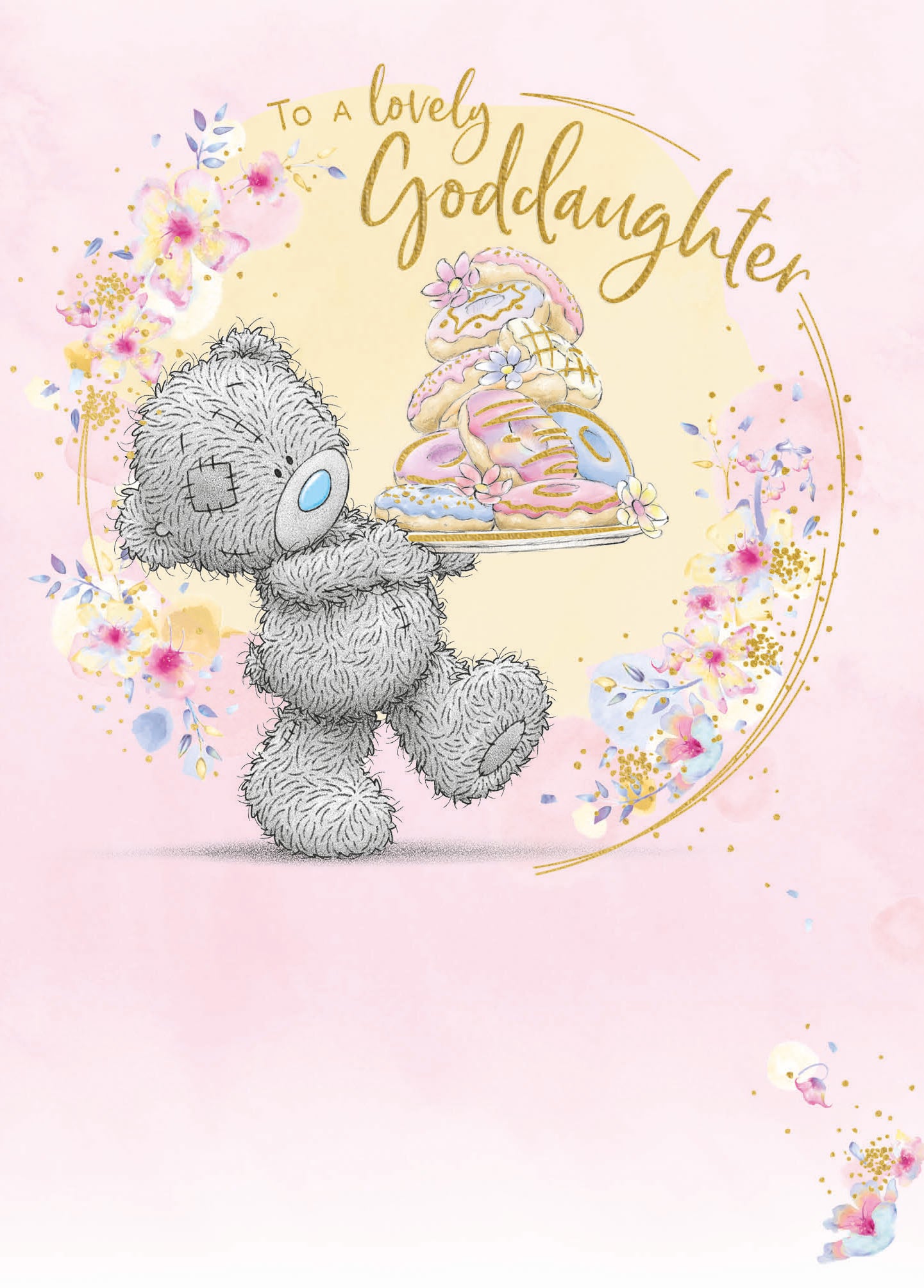 Goddaughter Birthday Card - Bear Holding Dish Of Doughnuts