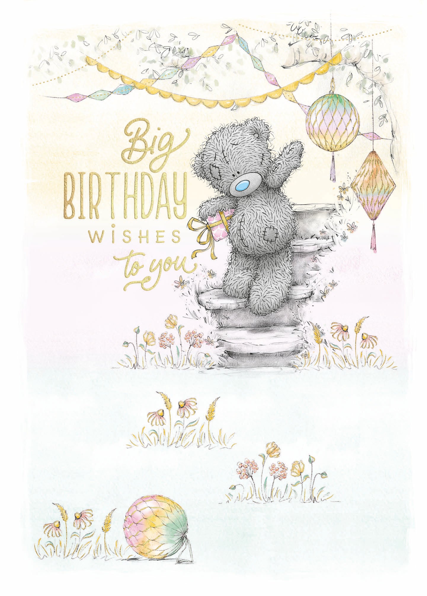 Open Birthday Card - Bear On Steps With Gift