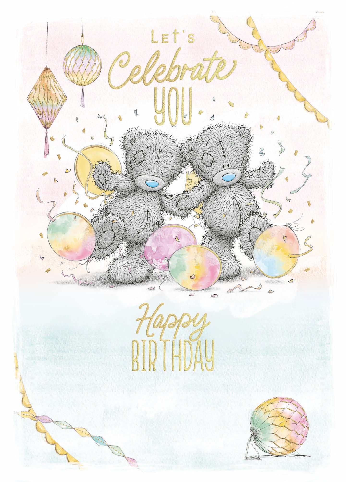 Open Birthday Card - Bears Dancing In Balloons