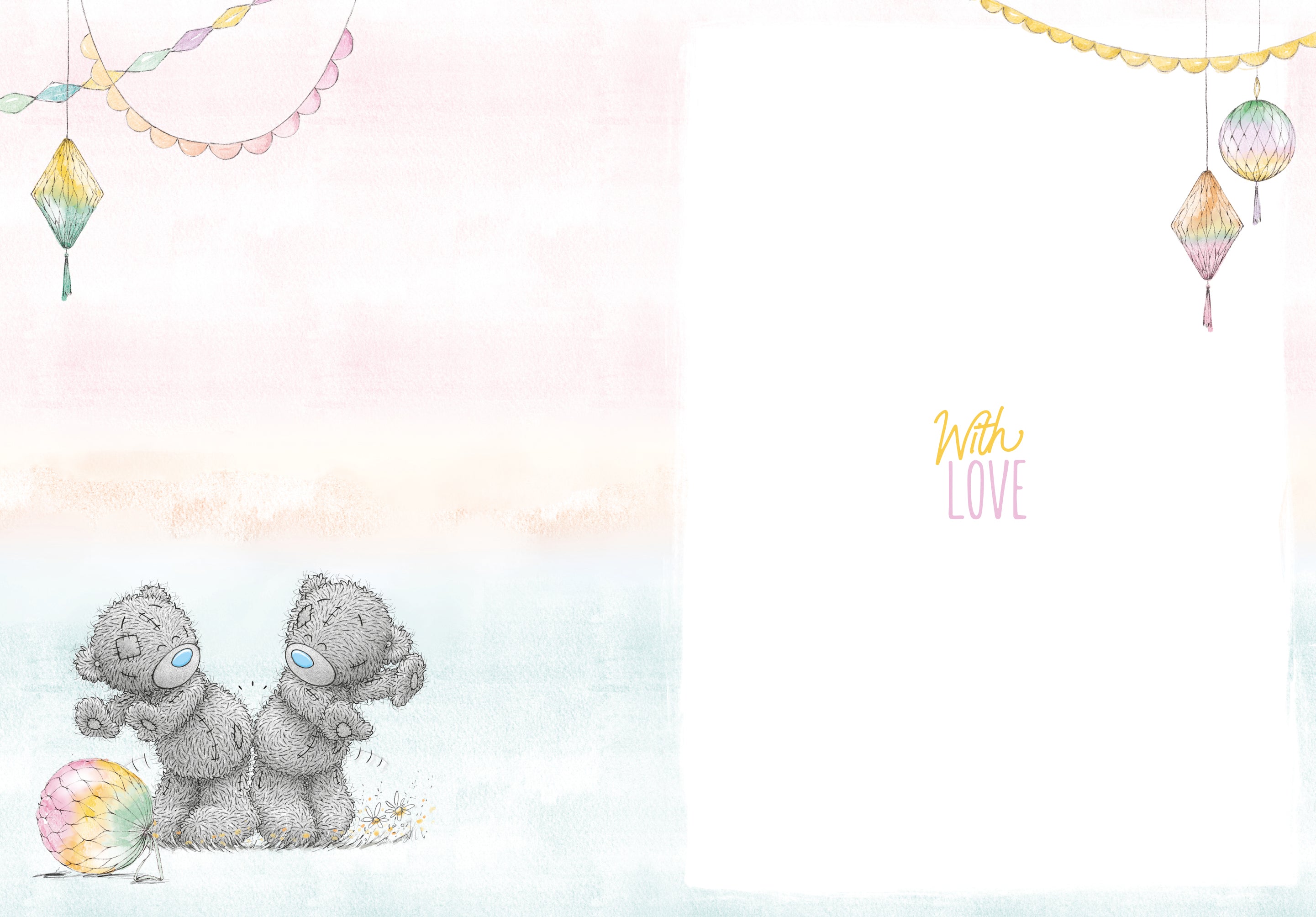 Open Birthday Card - Bears Dancing In Balloons