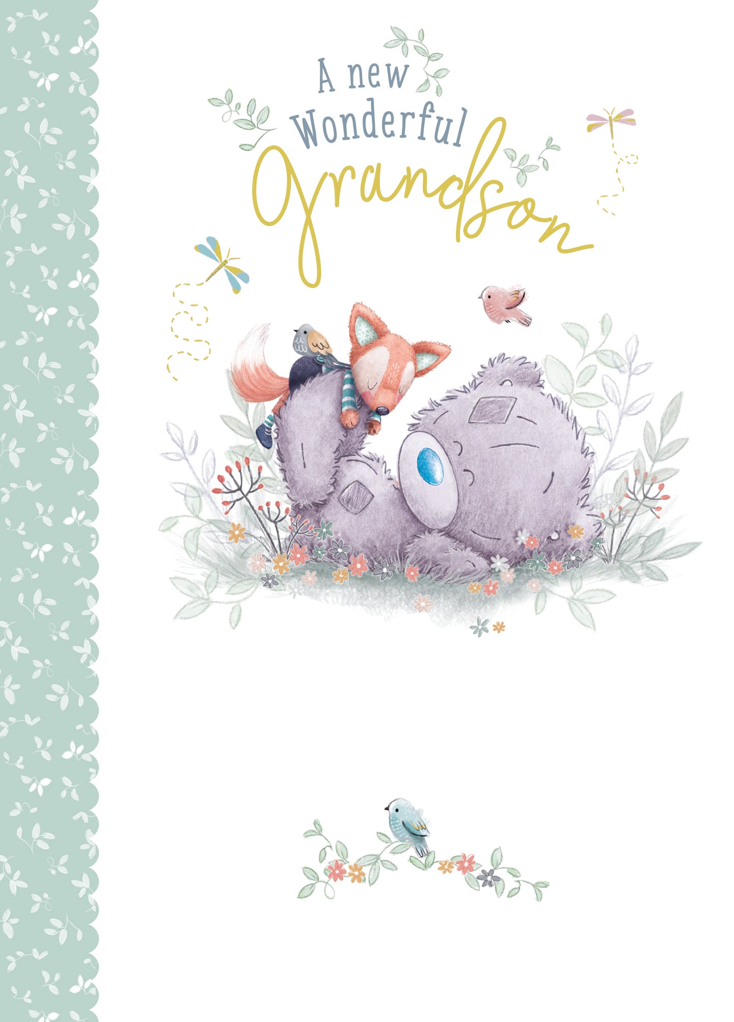 Birth Of Grandson Card - Bear With Fox Plush Tiny Tatty