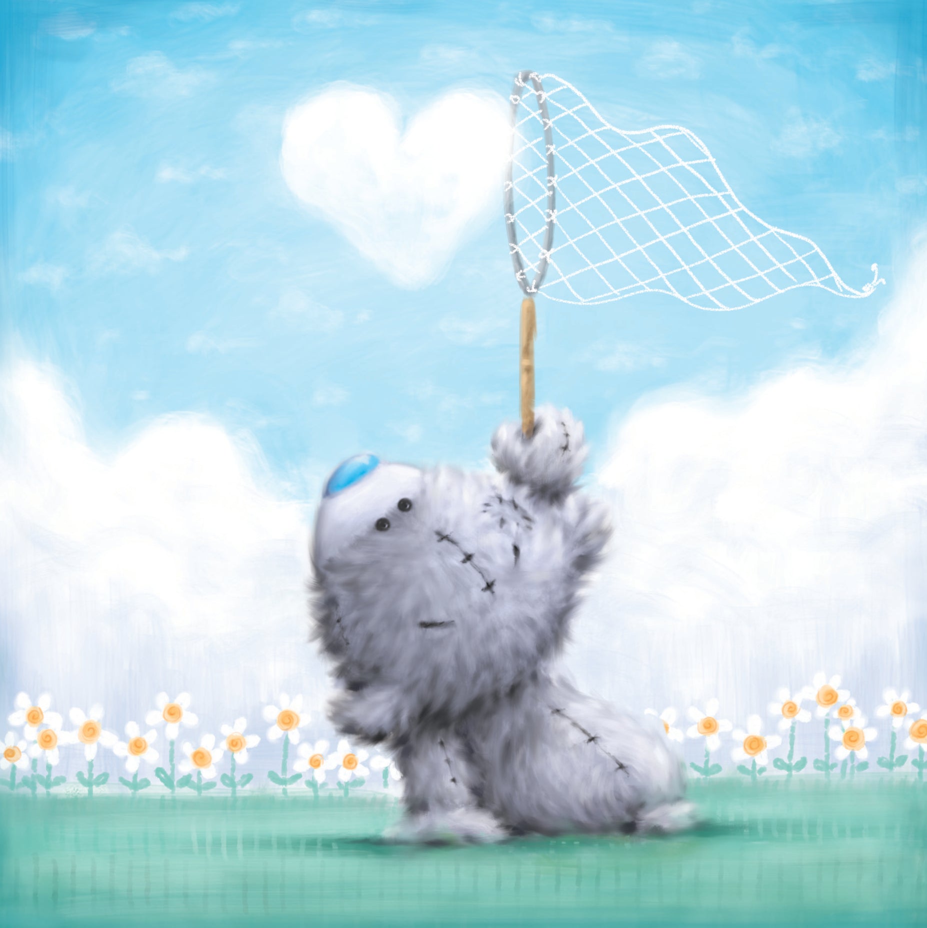 Bear Catching Heart Cloud Card - Blank