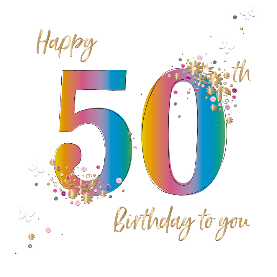 50th Birthday Card - Colourful Flower