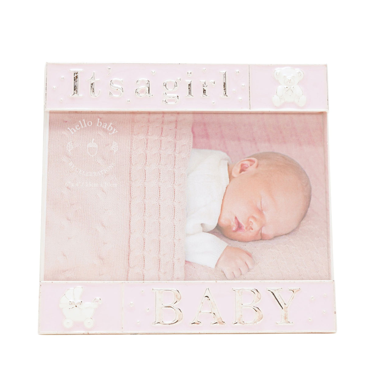 Hello Baby Silverplated Frame & Enamel Photo Frame - Baby Pink