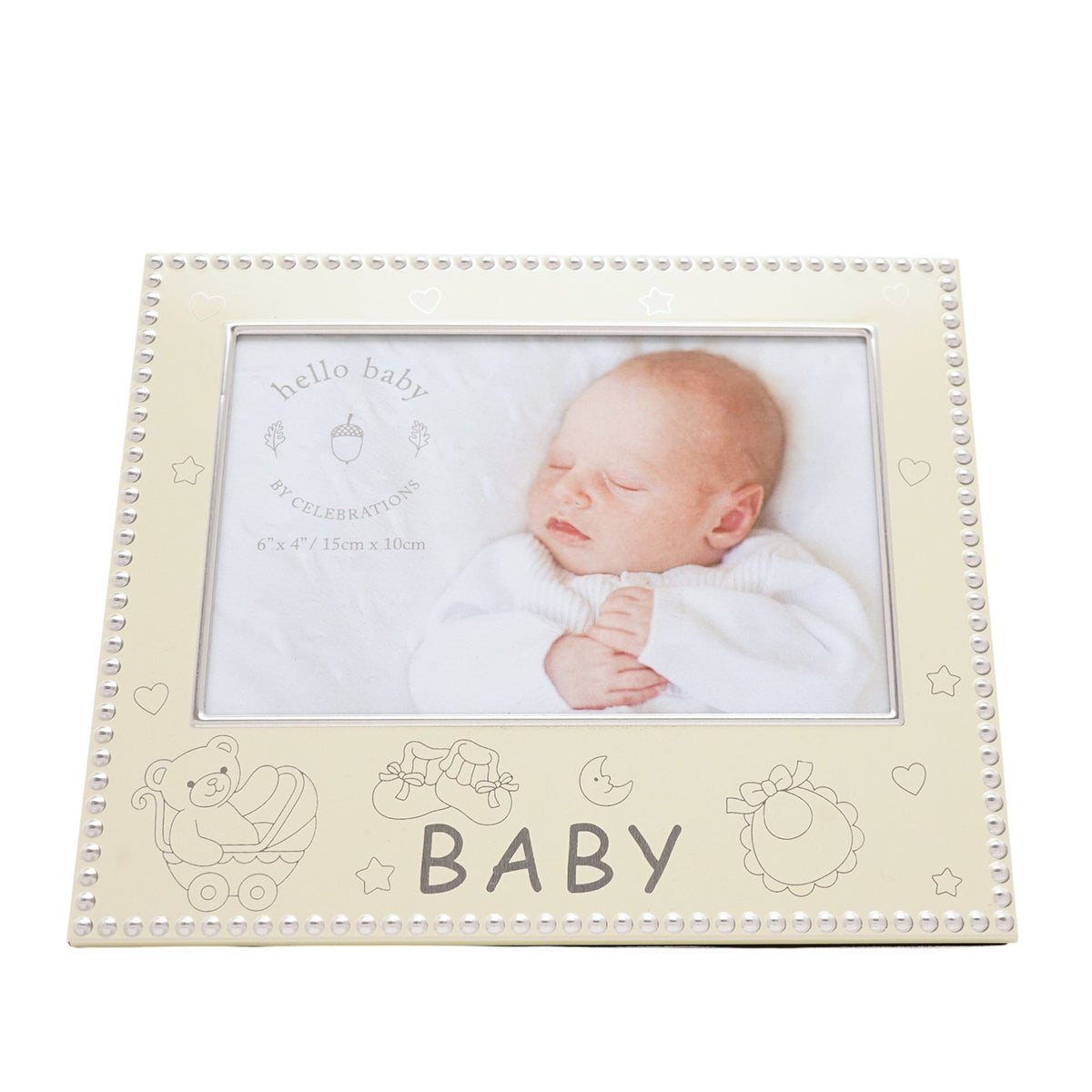 Hello Baby Aluminium Photo Frame 6" x 4" - Cream