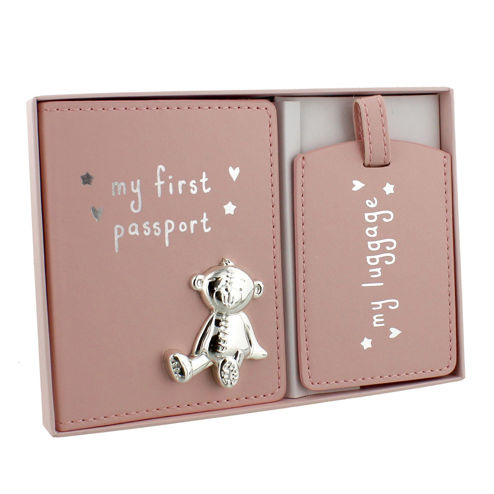 Button Corner Leatherette My First Passport Set - Pink