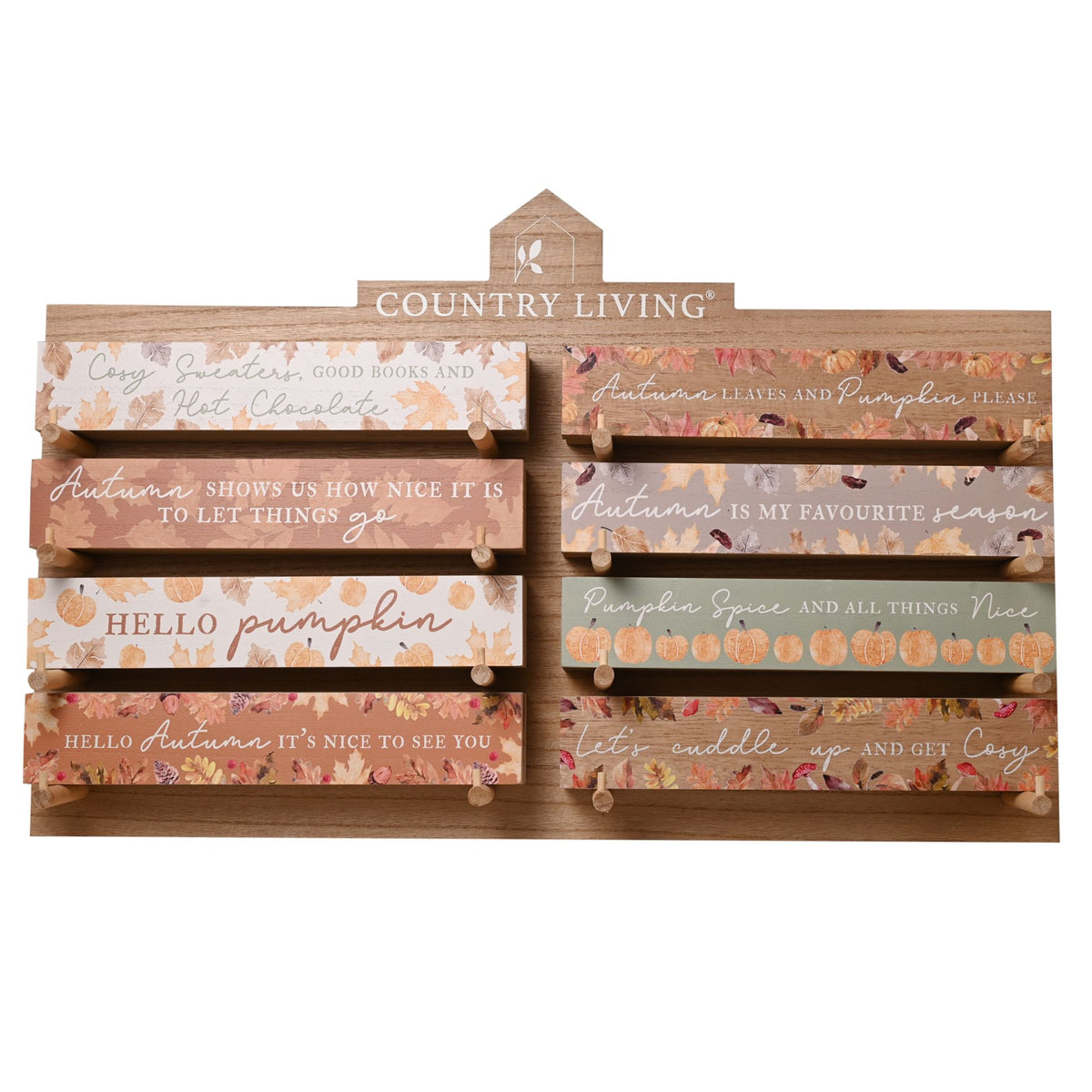 Country Living Wooden Plaque Stand with 32 Plaques - 8 designs
