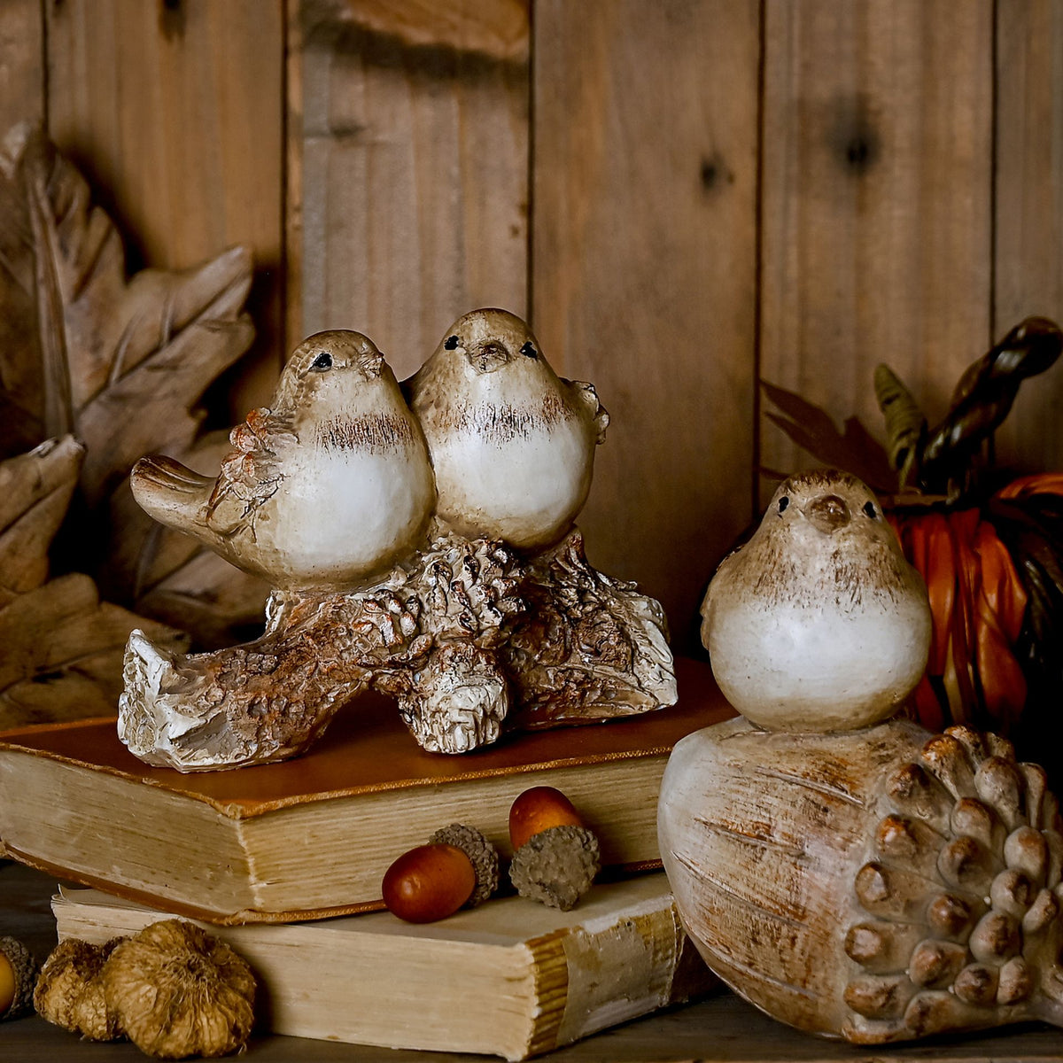 Country Living Wood Effect Resin Bird on a Pinecone