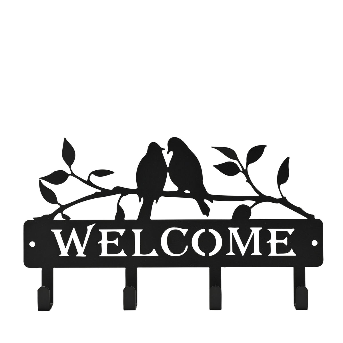 Country Living Metal Garden Plaque with Hooks & 2 Birds - "Welcome"