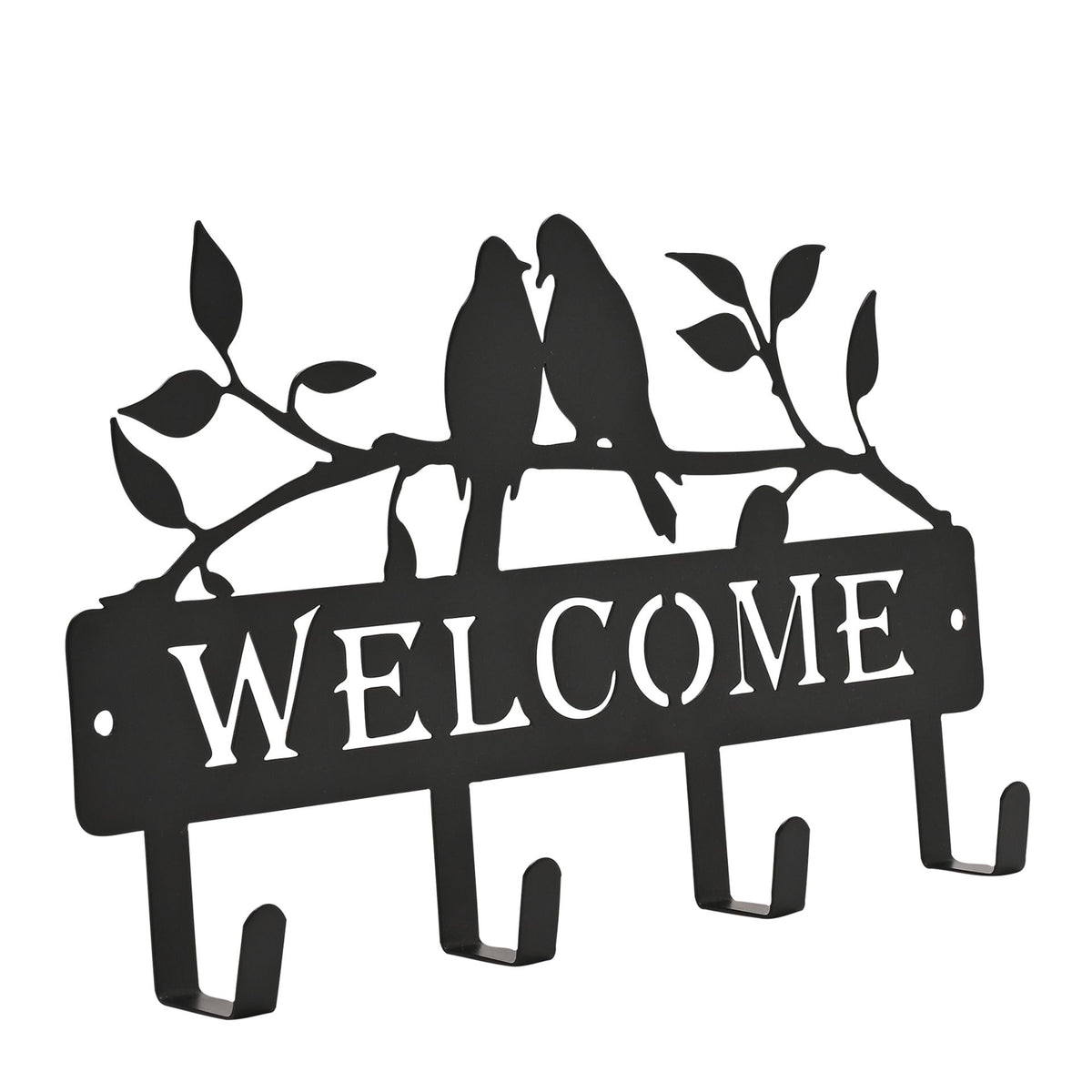 Country Living Metal Garden Plaque with Hooks & 2 Birds - "Welcome"