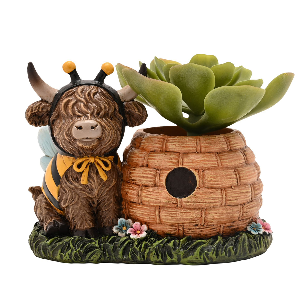 Country Living Highland Cow With Beehive Planter