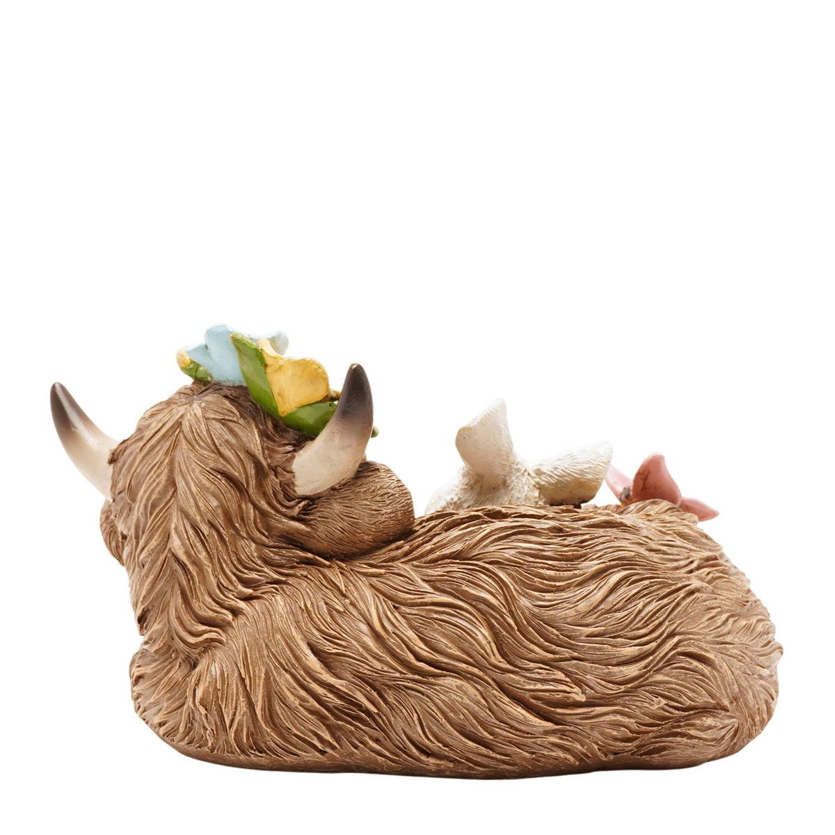 Country Living Sleeping Highland Cow With Spring Bunny
