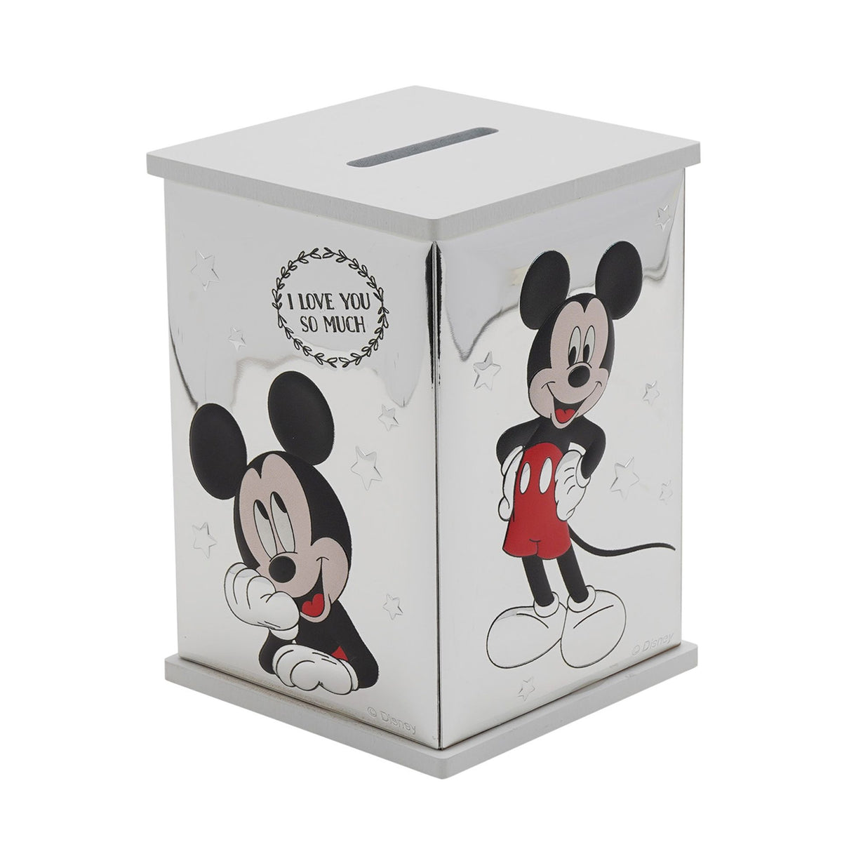 Disney Mickey Mouse Real 999 Silver Plate Money Bank - White Wood