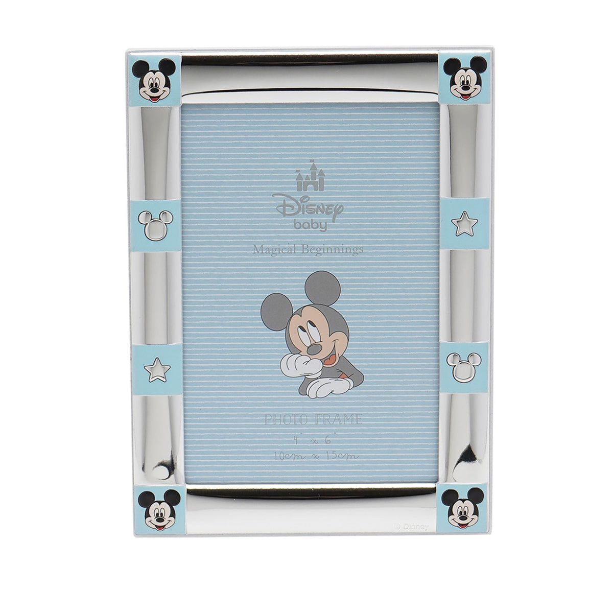 Disney 4" x 6" Mickey Mouse Border Silver 999 Plated Frame With White Wooden Back