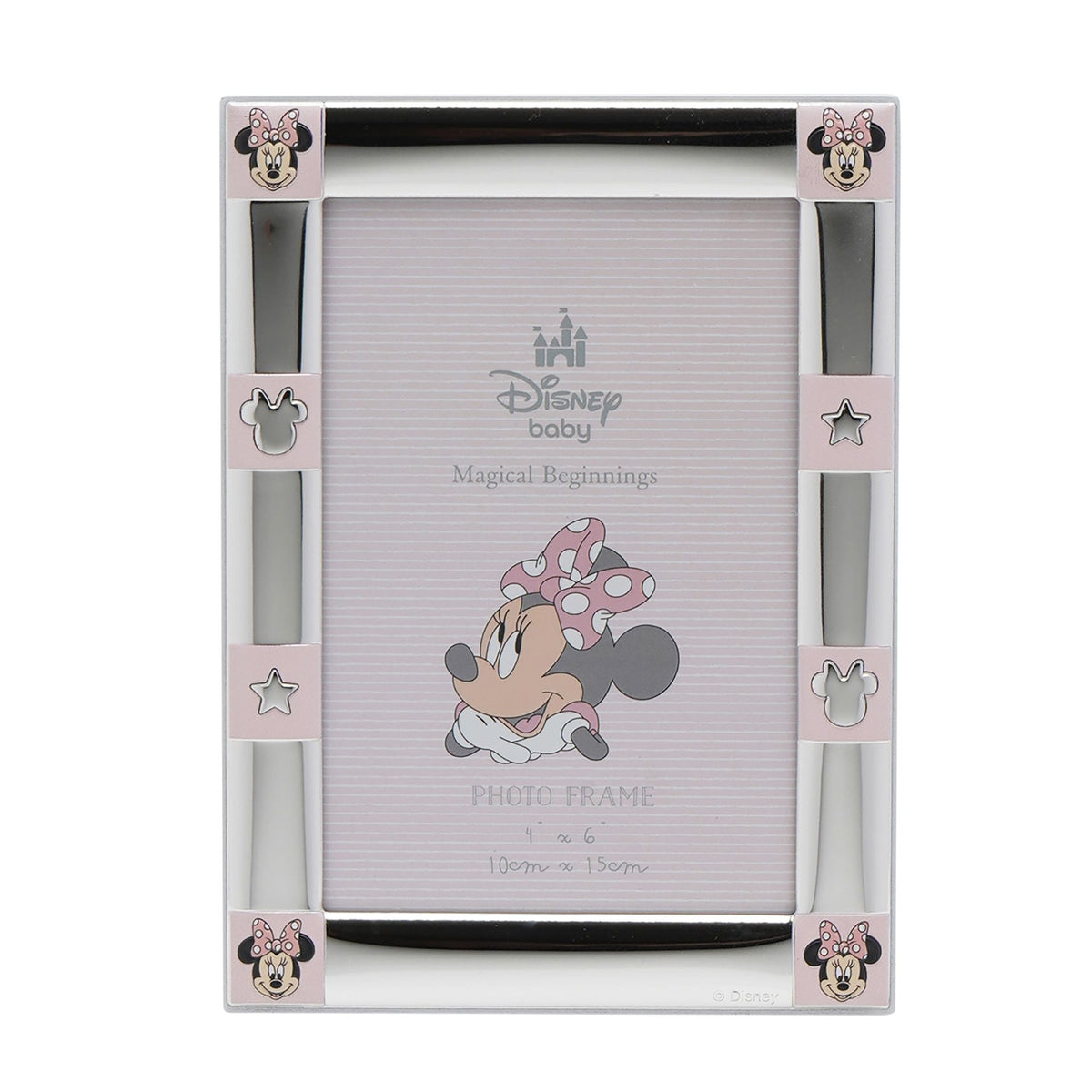 Disney 4" x 6" Minnie Mouse Border Silver 999 Plated Frame With White Wooden Back