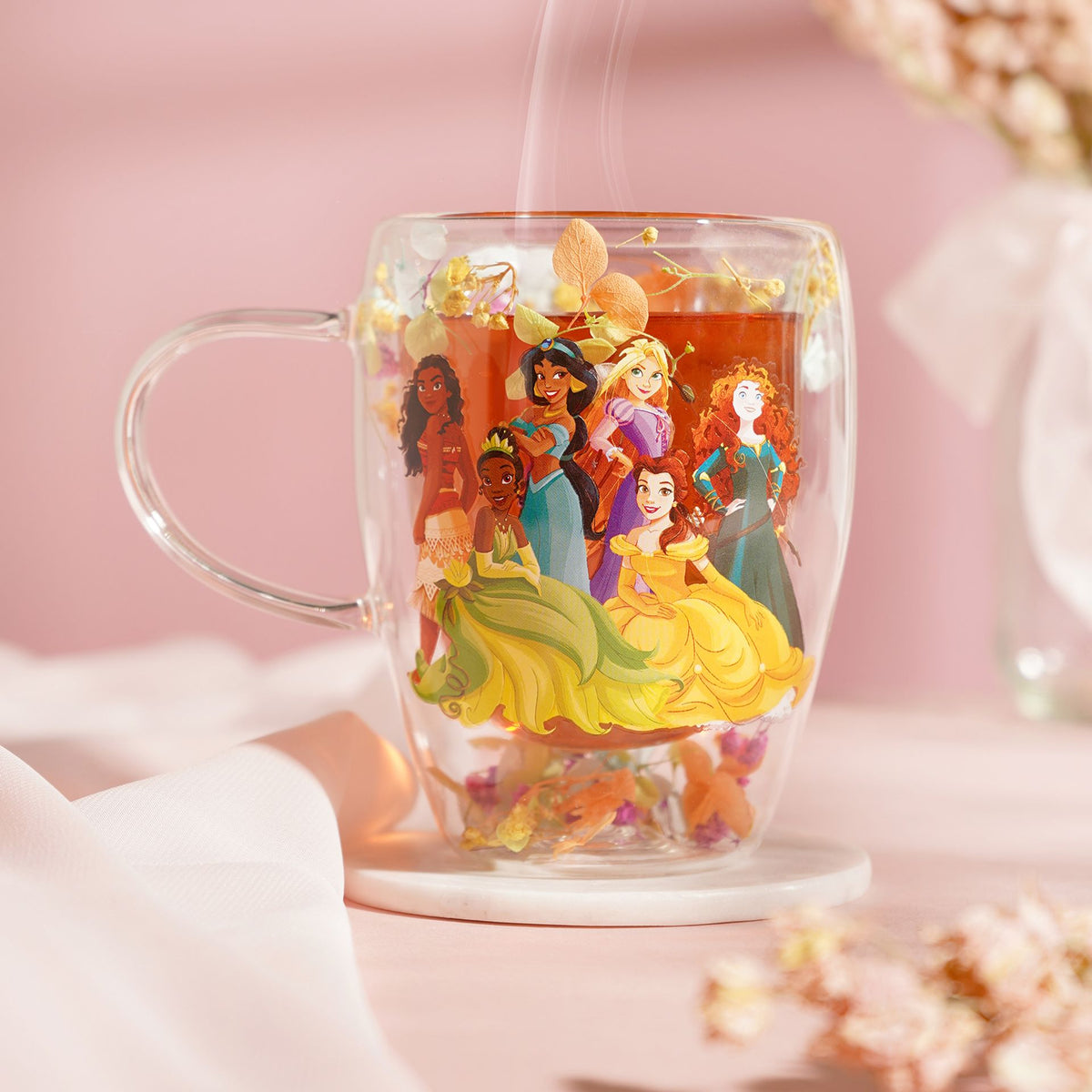 Disney Pastel Princess Floral Decorative Glass Mug - Multi Princess