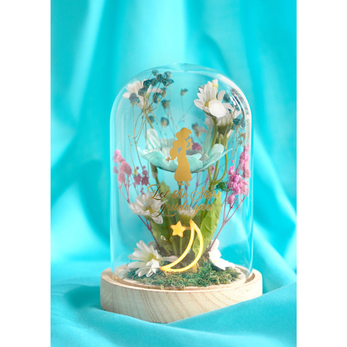 Disney Pastel Princess Florals In A Cloche With Neon Light - Jasmine