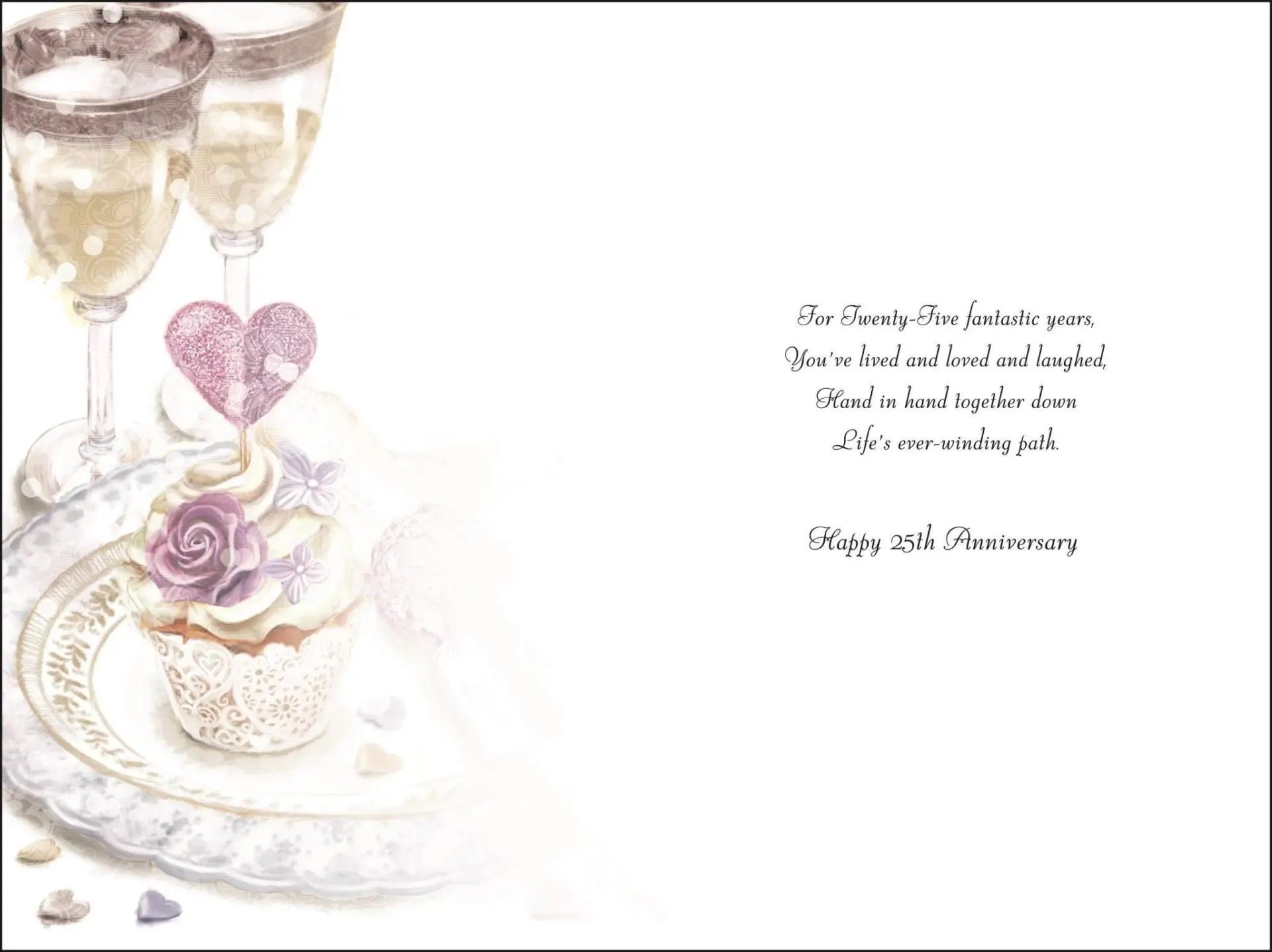 25th Wedding Anniversary Card - Champagne, Cake Knife, And Platter