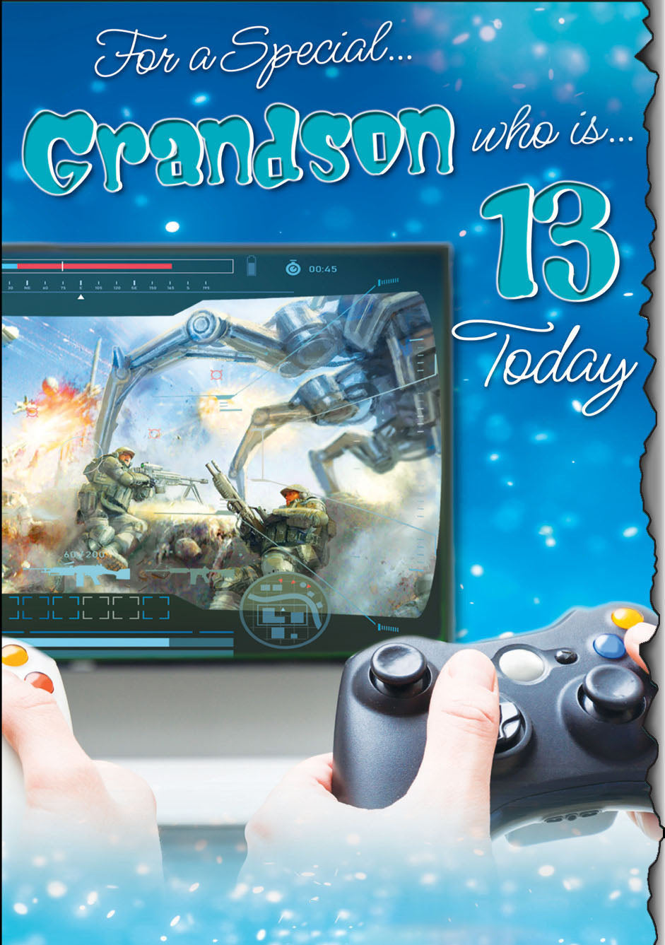 13th Grandson Birthday Card - Gaming