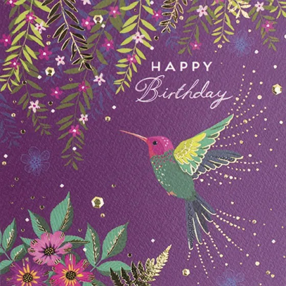 Birthday Card - Hummingbird and Flowers