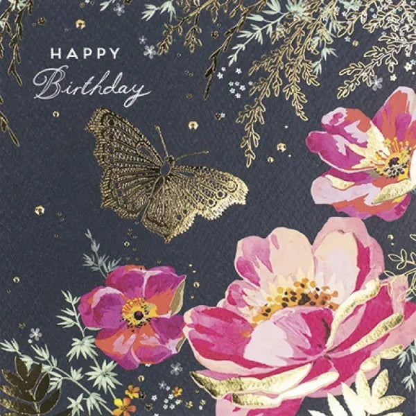 Birthday Card - Butterfly and Flowers