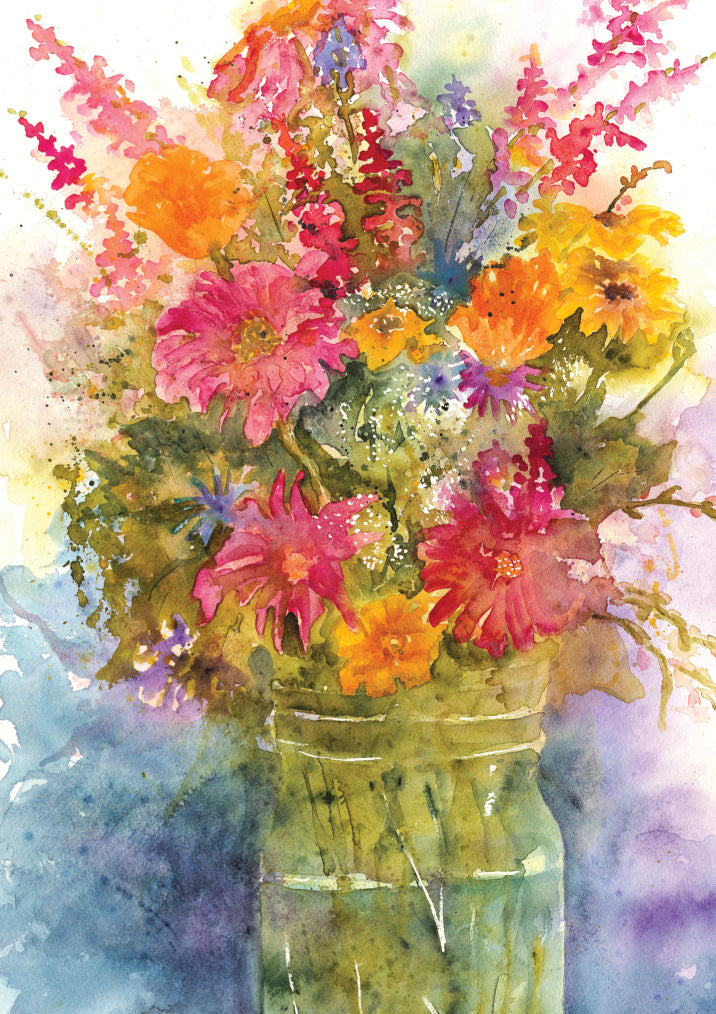 Birthday Card - A Vase of Vibrant Flowers