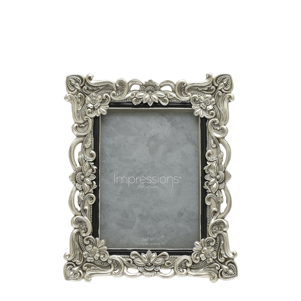 Impressions Antique Silver Floral Resin Frame w/Crystals 5x7