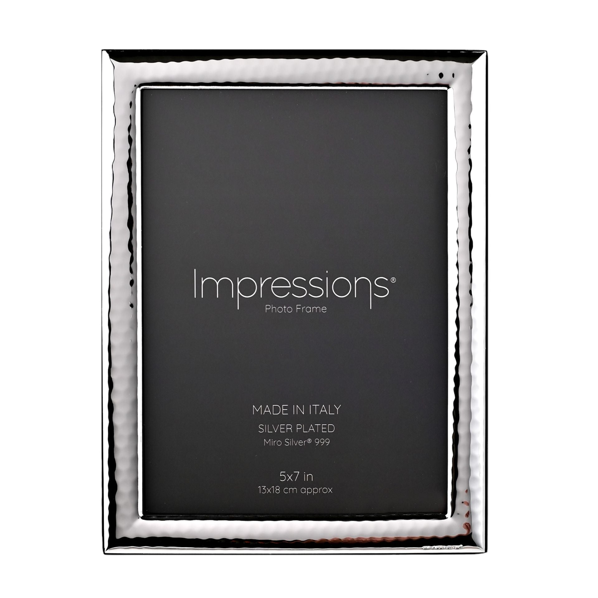 Impressions Silver 999 Narrow Hammered Photo Frame 5" x 7" Wood Back Made In Italy