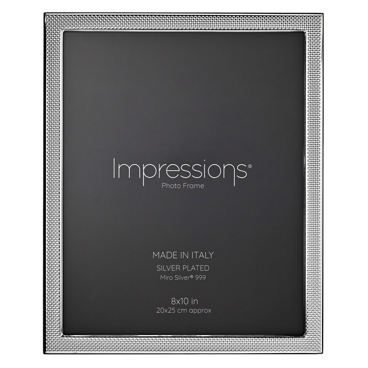 Impressions 999 Silver Narrow Textured Photo Frame 8" x 10" Wood Back Made In Italy
