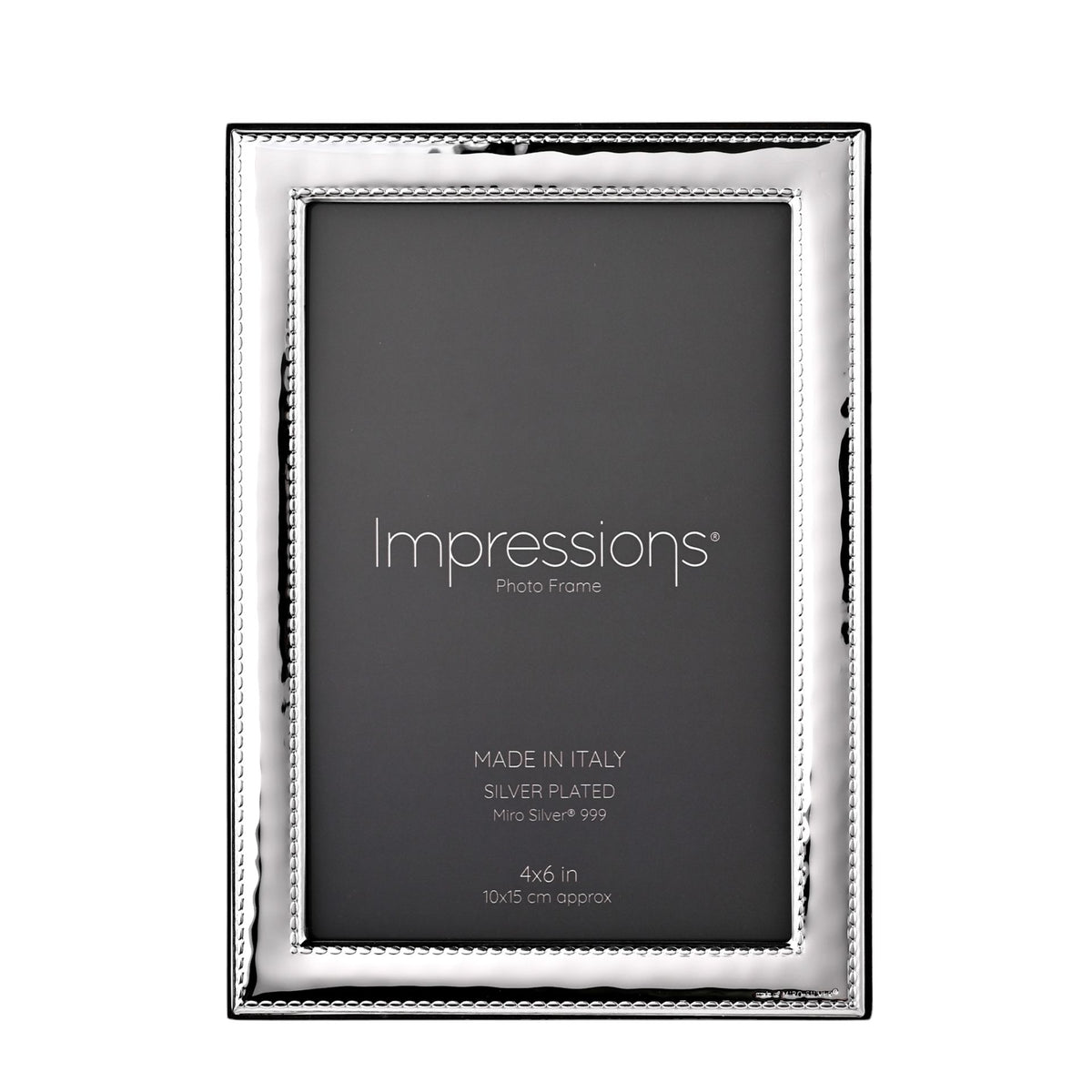 Impressions 999 Silver Narrow Rock Photo Frame 4" x 6" Wood Back Made In Italy