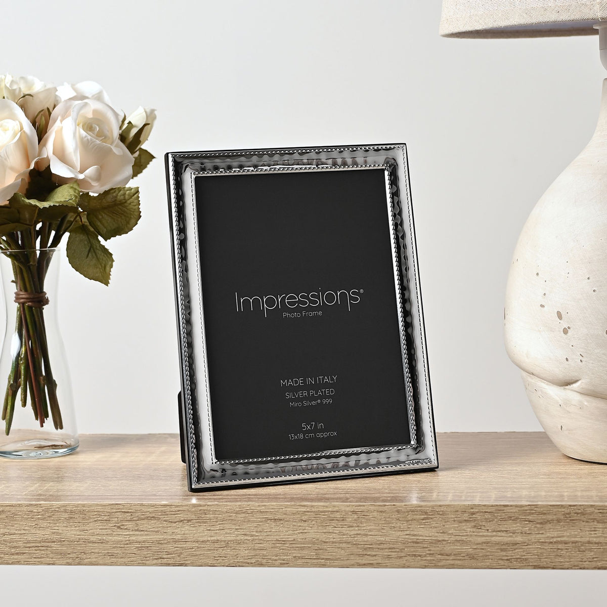 Impressions 999 Silver Narrow Rock Photo Frame 5" x 7" Wood Back Made In Italy