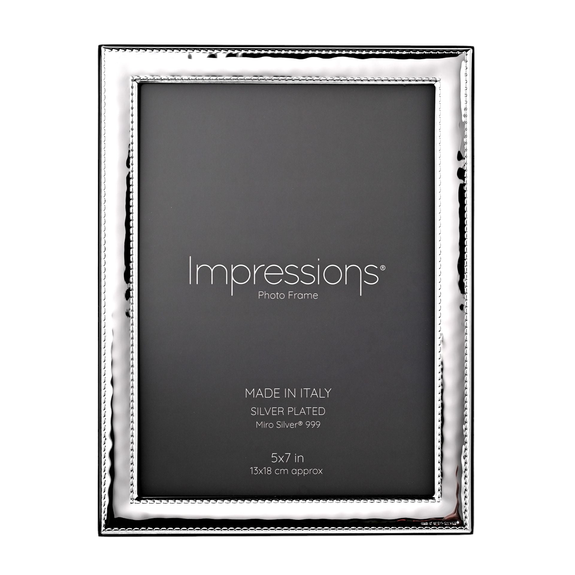 Impressions 999 Silver Narrow Rock Photo Frame 5" x 7" Wood Back Made In Italy