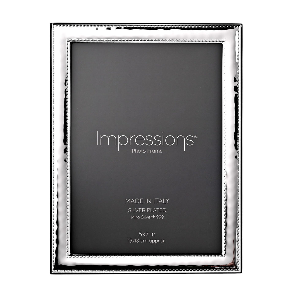 Impressions 999 Silver Narrow Rock Photo Frame 5" x 7" Wood Back Made In Italy