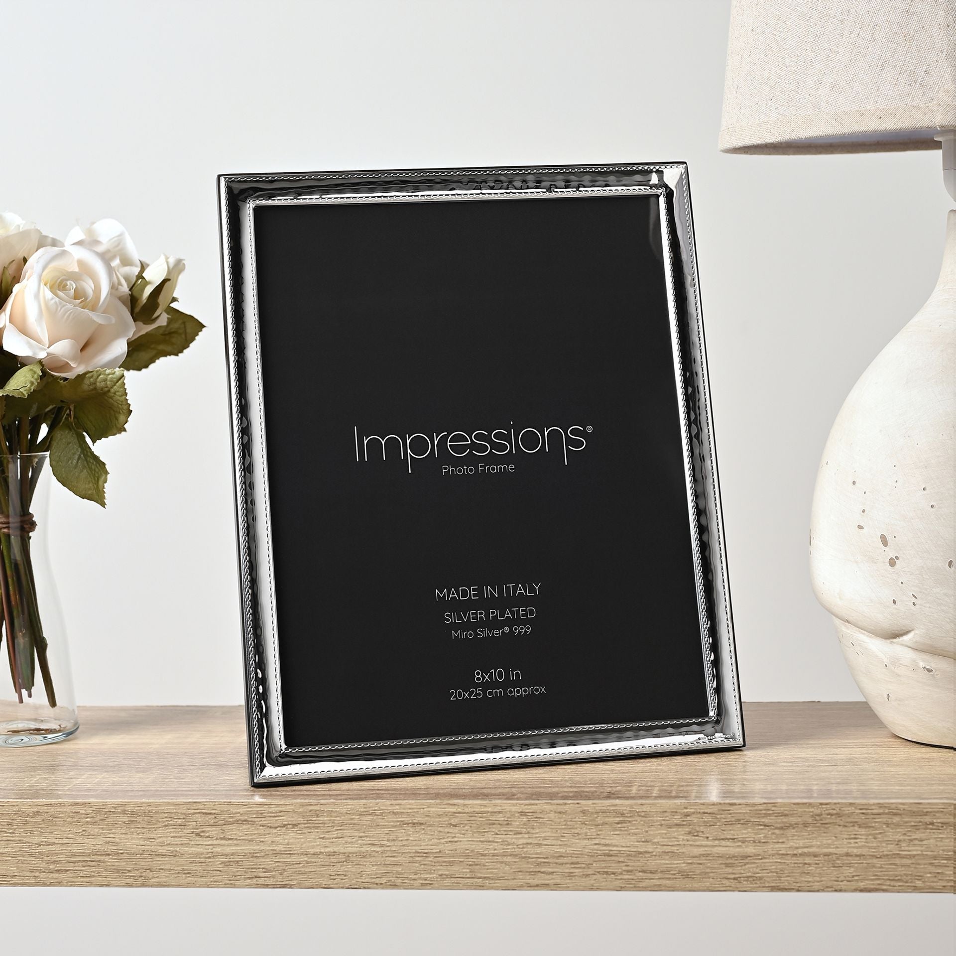 Impressions 999 Silver Narrow Rock Photo Frame 8" x 10" Wood Back Made In Italy