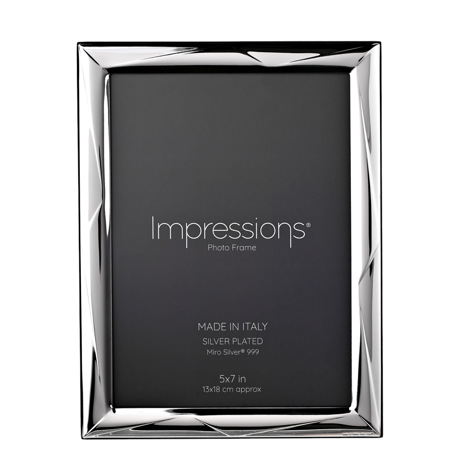 Impressions 999 Silver Geometric Photo Frame 5" x 7" Wood Back Made In Italy