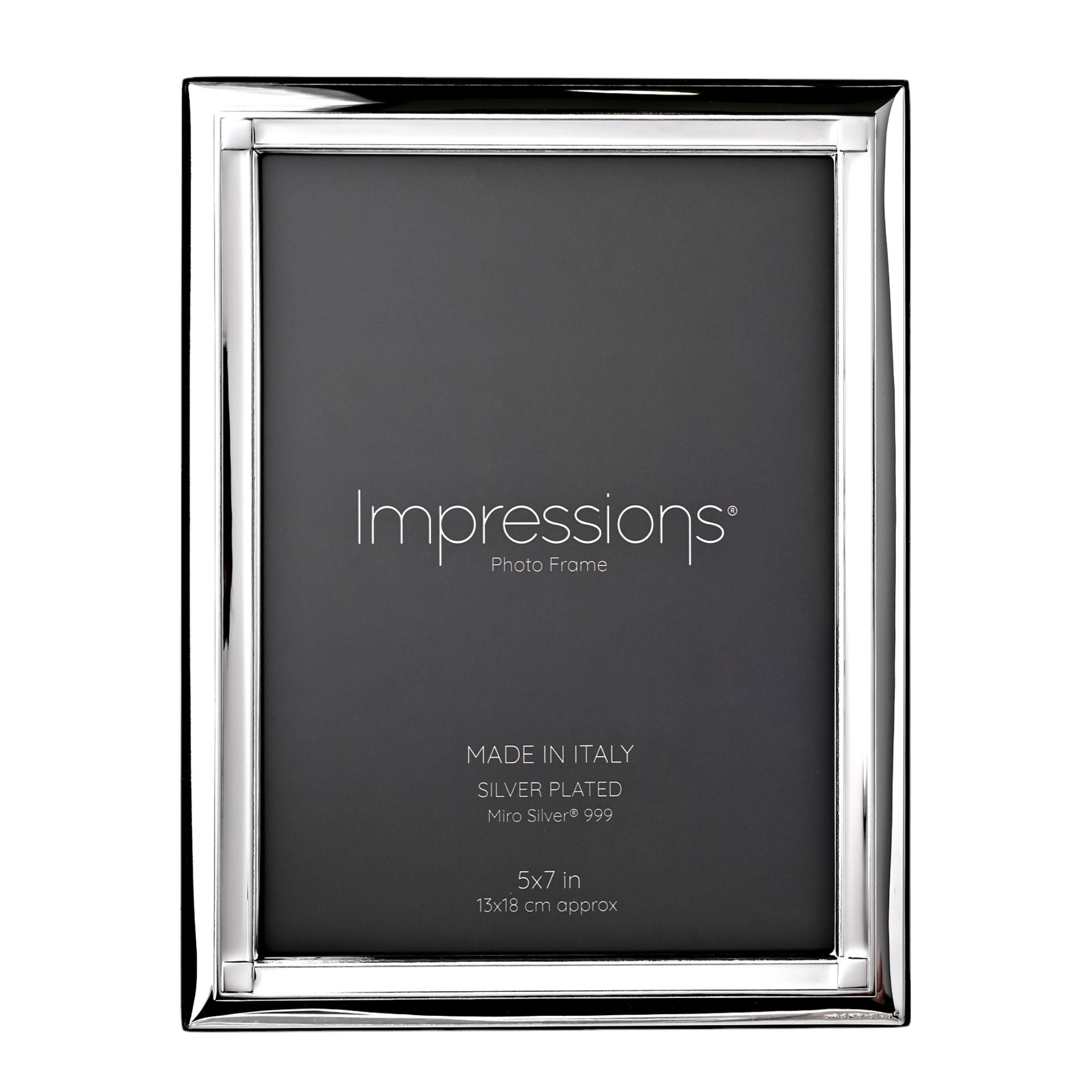 Impressions 999 Silver Narrow Classic Photo Frame 5" x 7" Wood Back Made In Italy